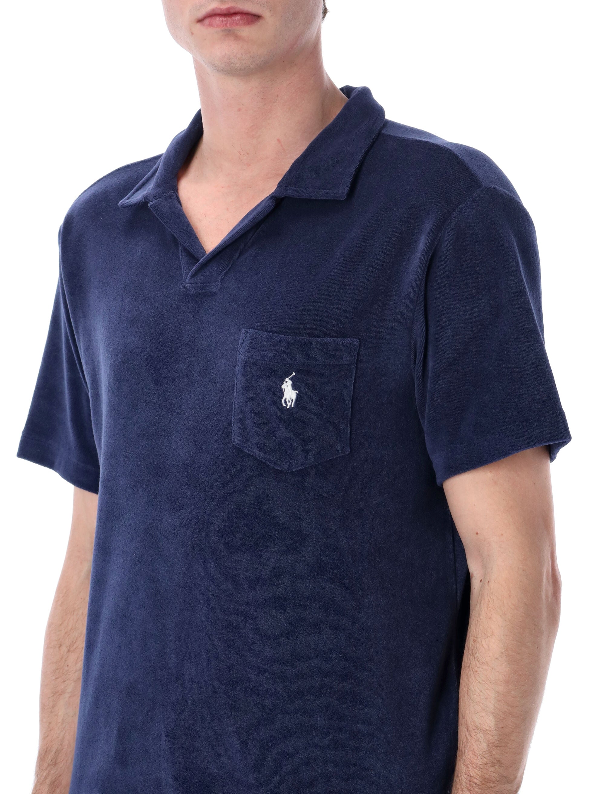 Polo Ralph Lauren Terry shirt with pocket Navy Cotton Tshirt