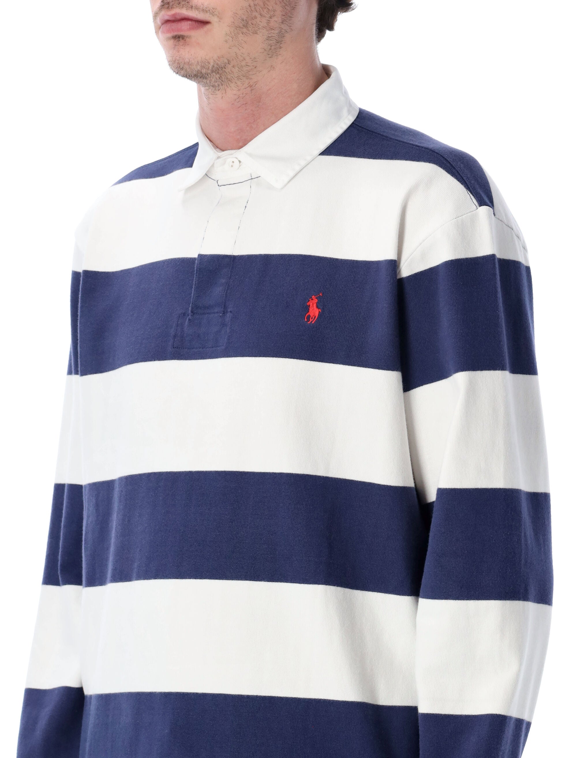 Polo Ralph Lauren Classic Rugby Shirt White Navy Cotton T-shirt