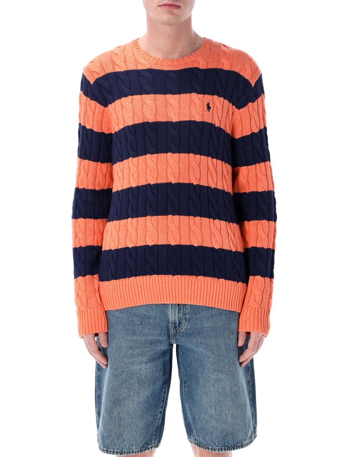 Polo Ralph Lauren striped cable knit sweater Orange Navy Cotton