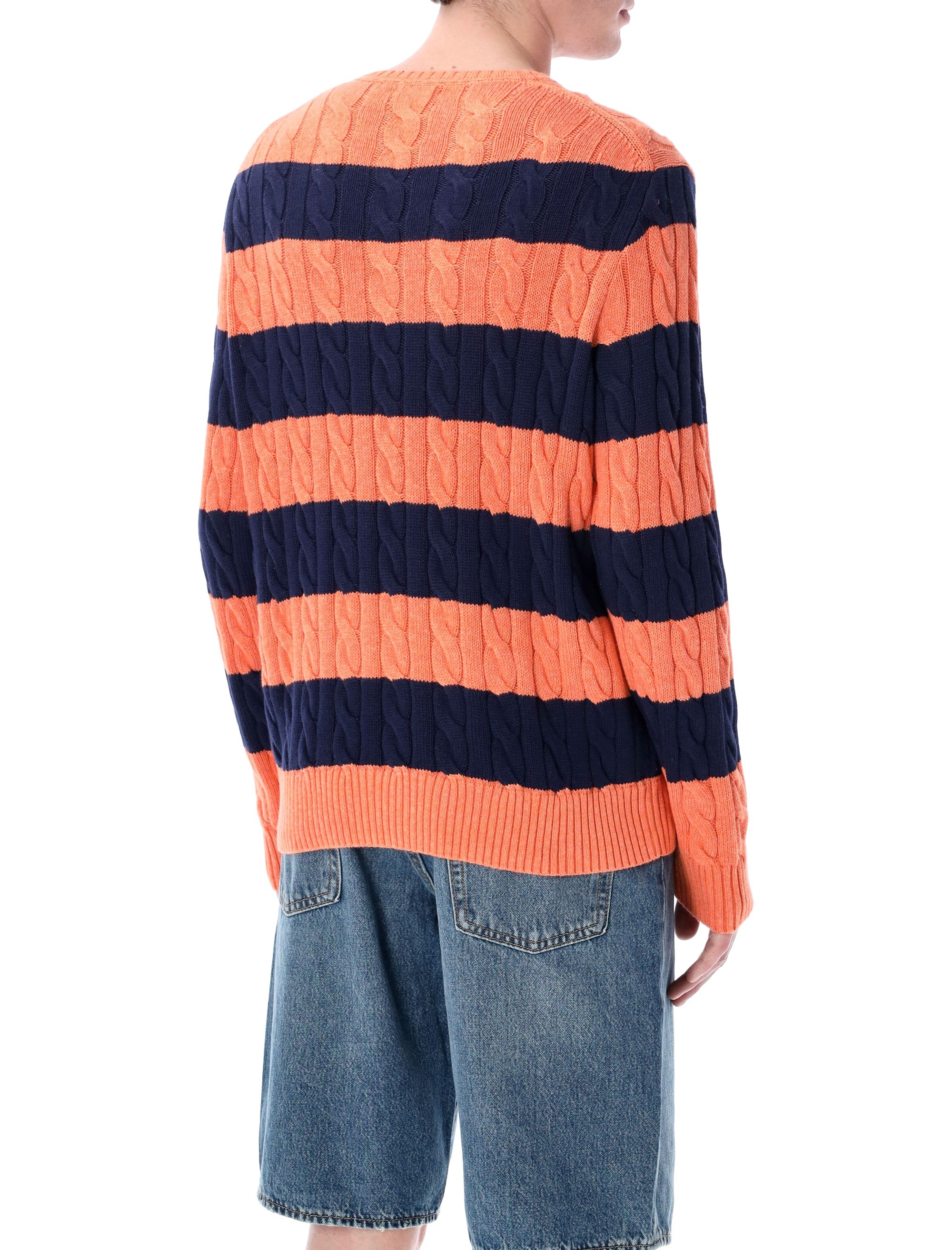 Polo Ralph Lauren striped cable knit sweater Orange Navy Cotton