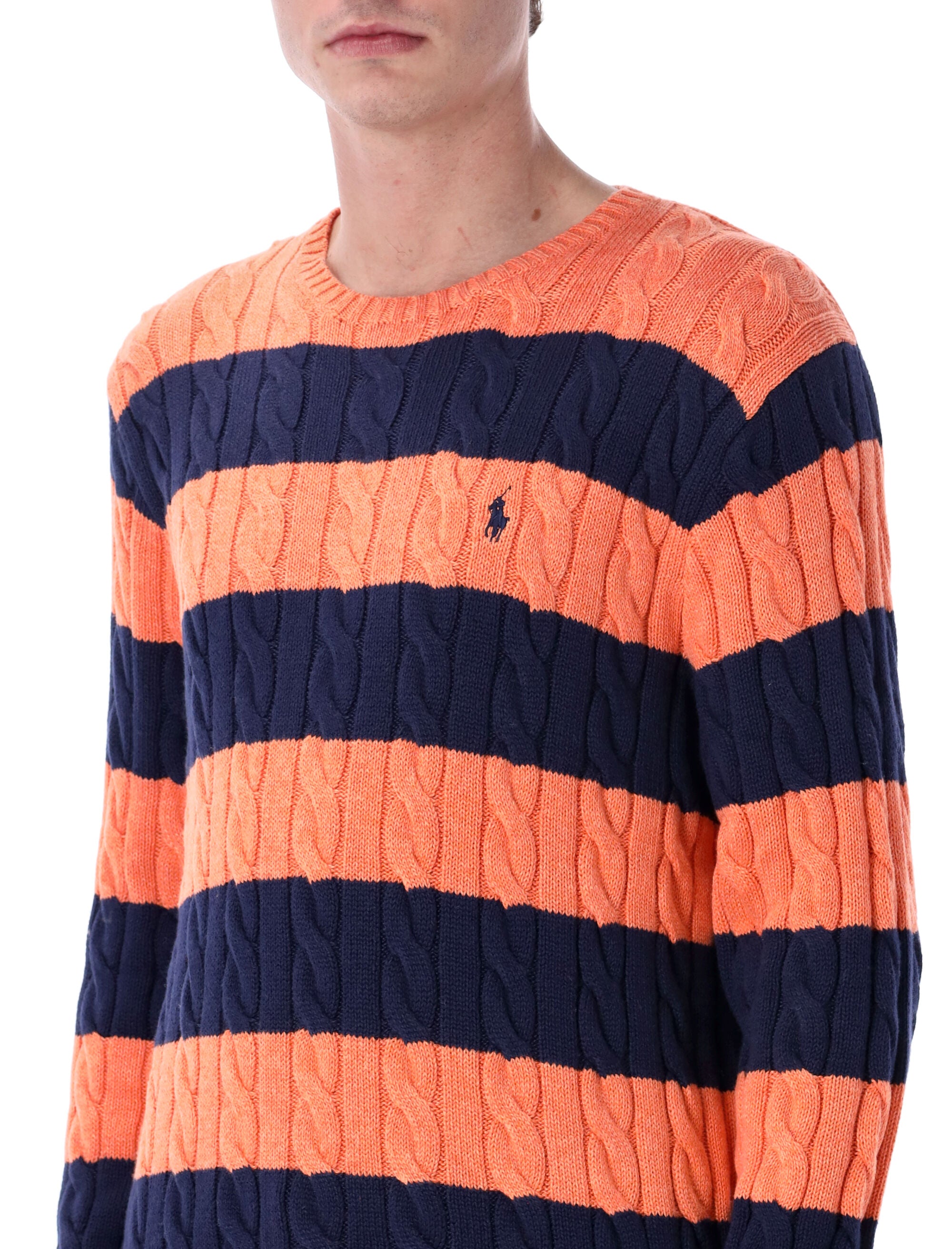 Polo Ralph Lauren striped cable knit sweater Orange Navy Cotton