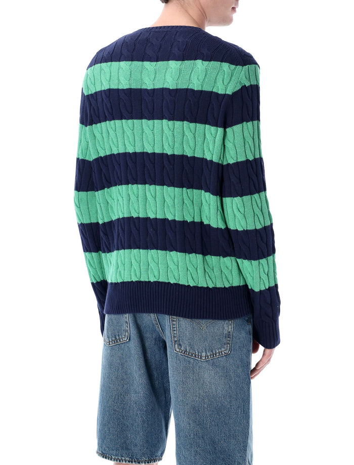 Polo Ralph Lauren striped cable knit sweater Navy Green Cotton