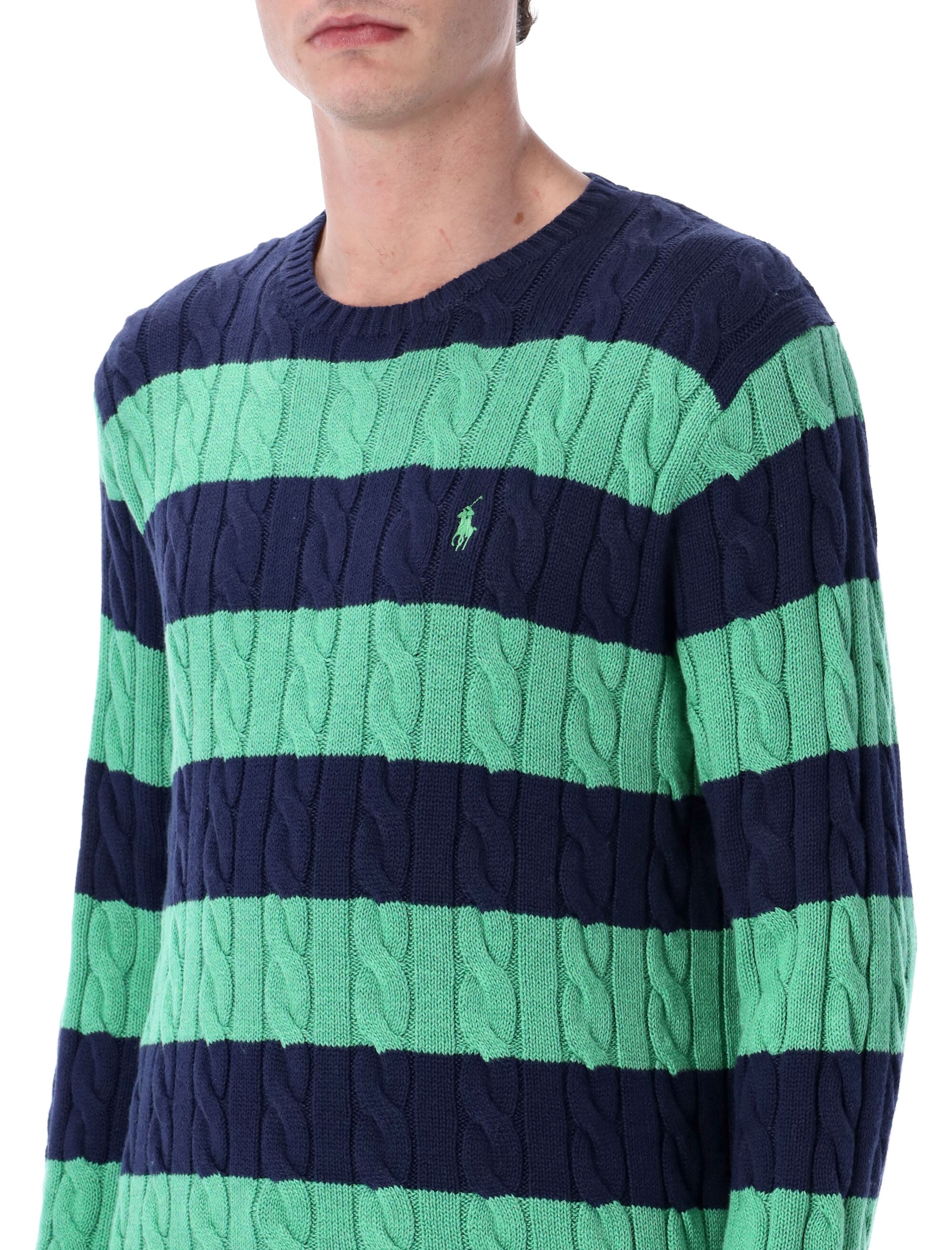 Polo Ralph Lauren striped cable knit sweater Navy Green Cotton