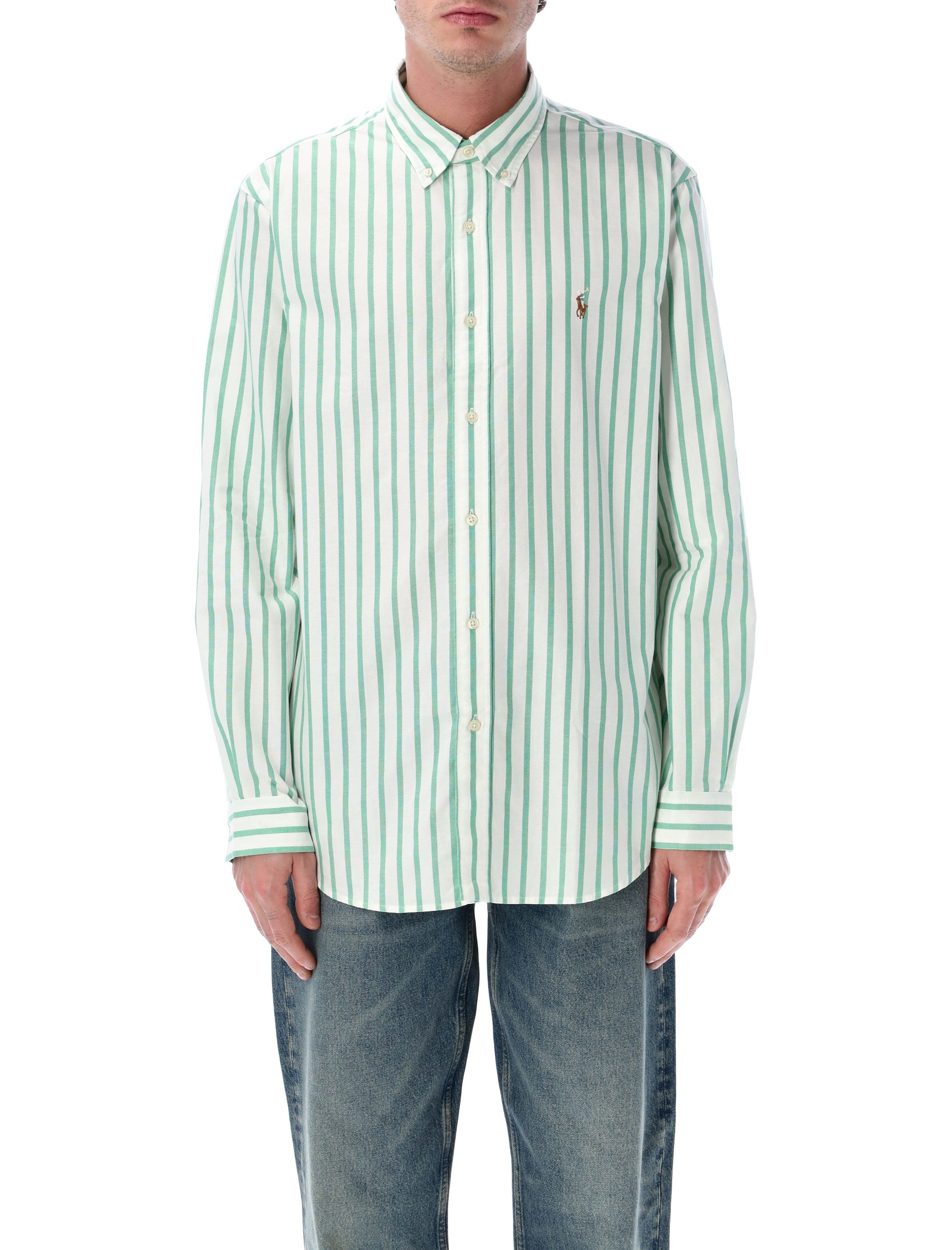Polo Ralph Lauren custom fit striped Oxford shirt White Green Cotton