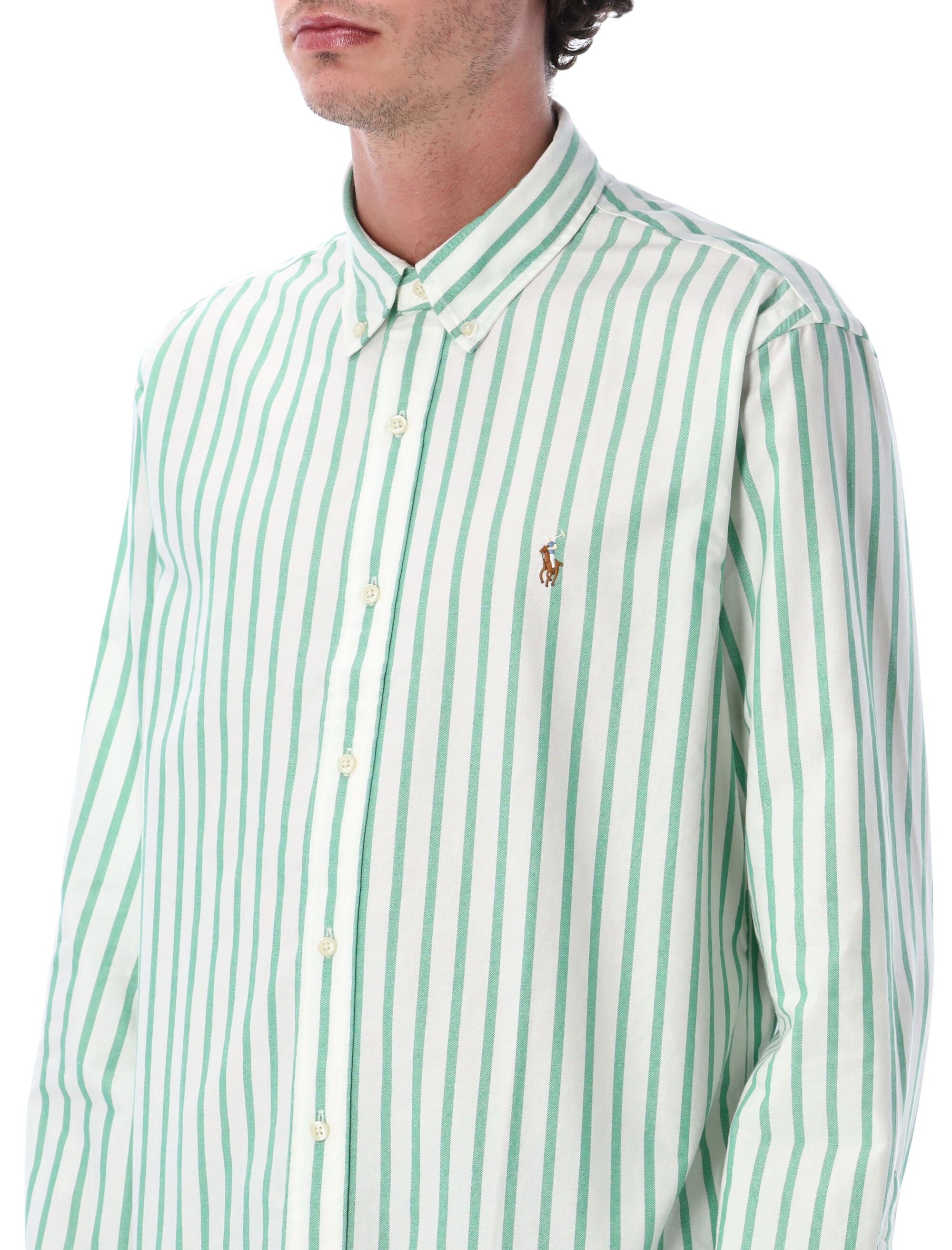 Polo Ralph Lauren custom fit striped Oxford shirt White Green Cotton