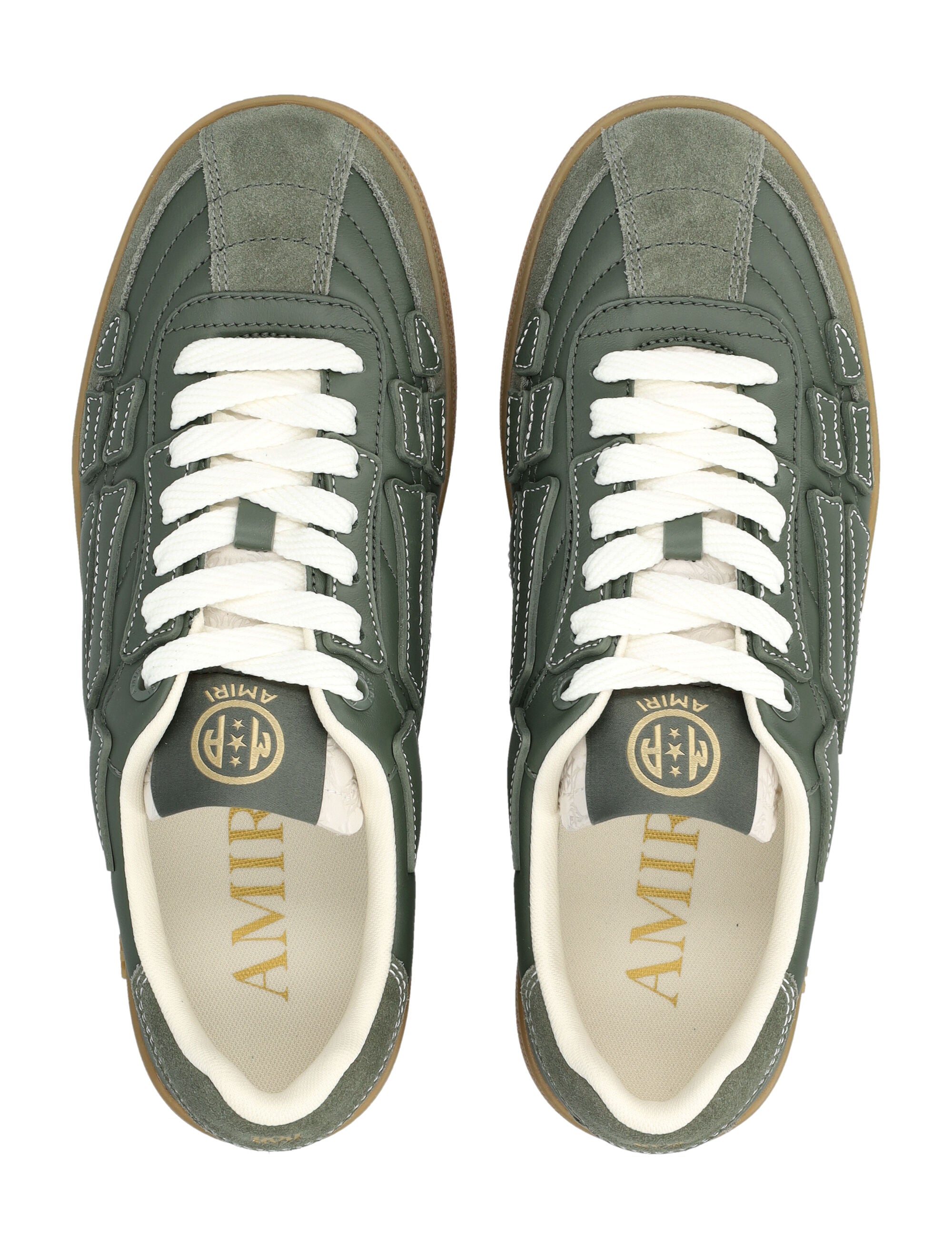 Amiri Pacific Bones Leather Sneakers Dark Sage Upper