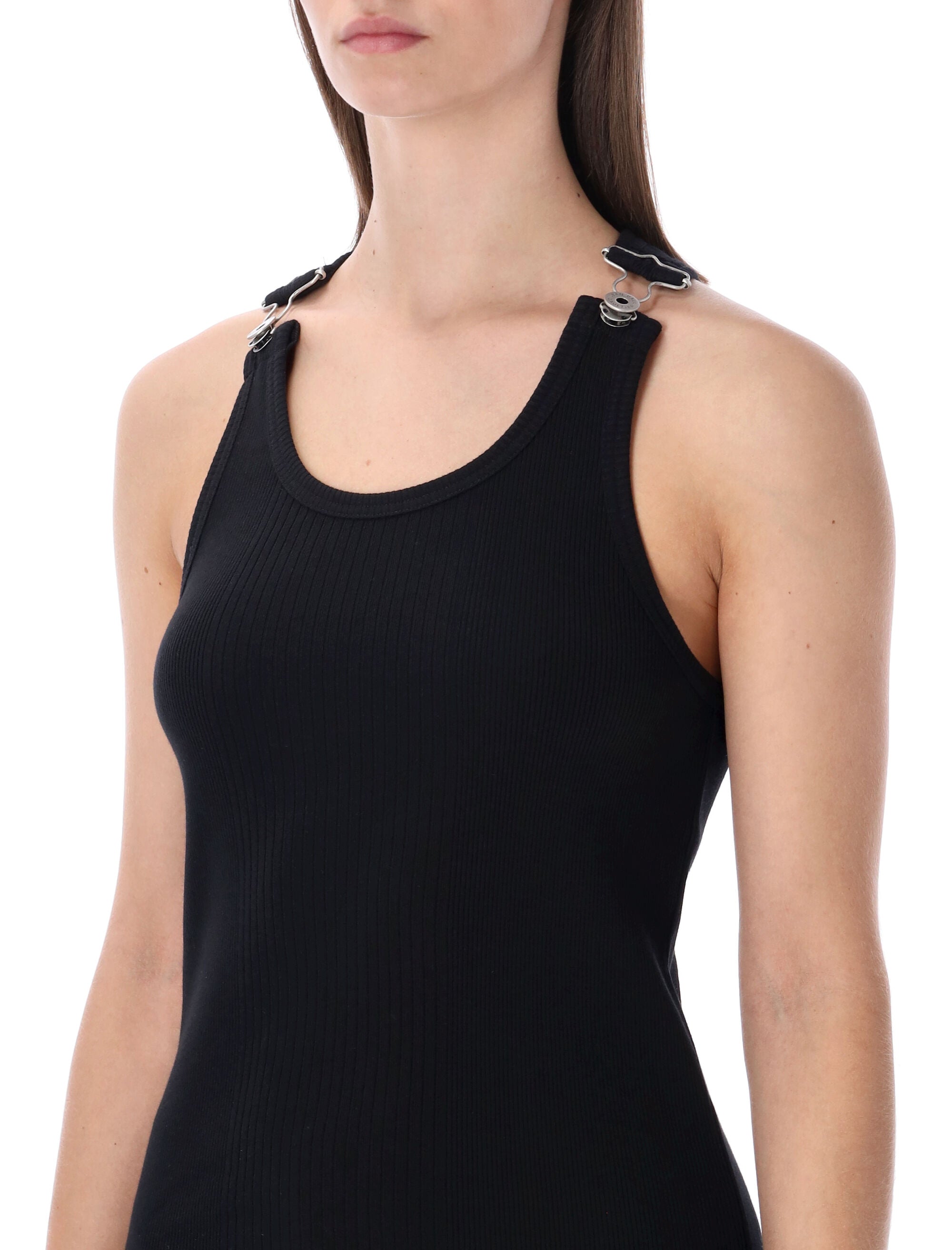 Jean Paul Gaultier ribbed buckle tank top Black Cotton
