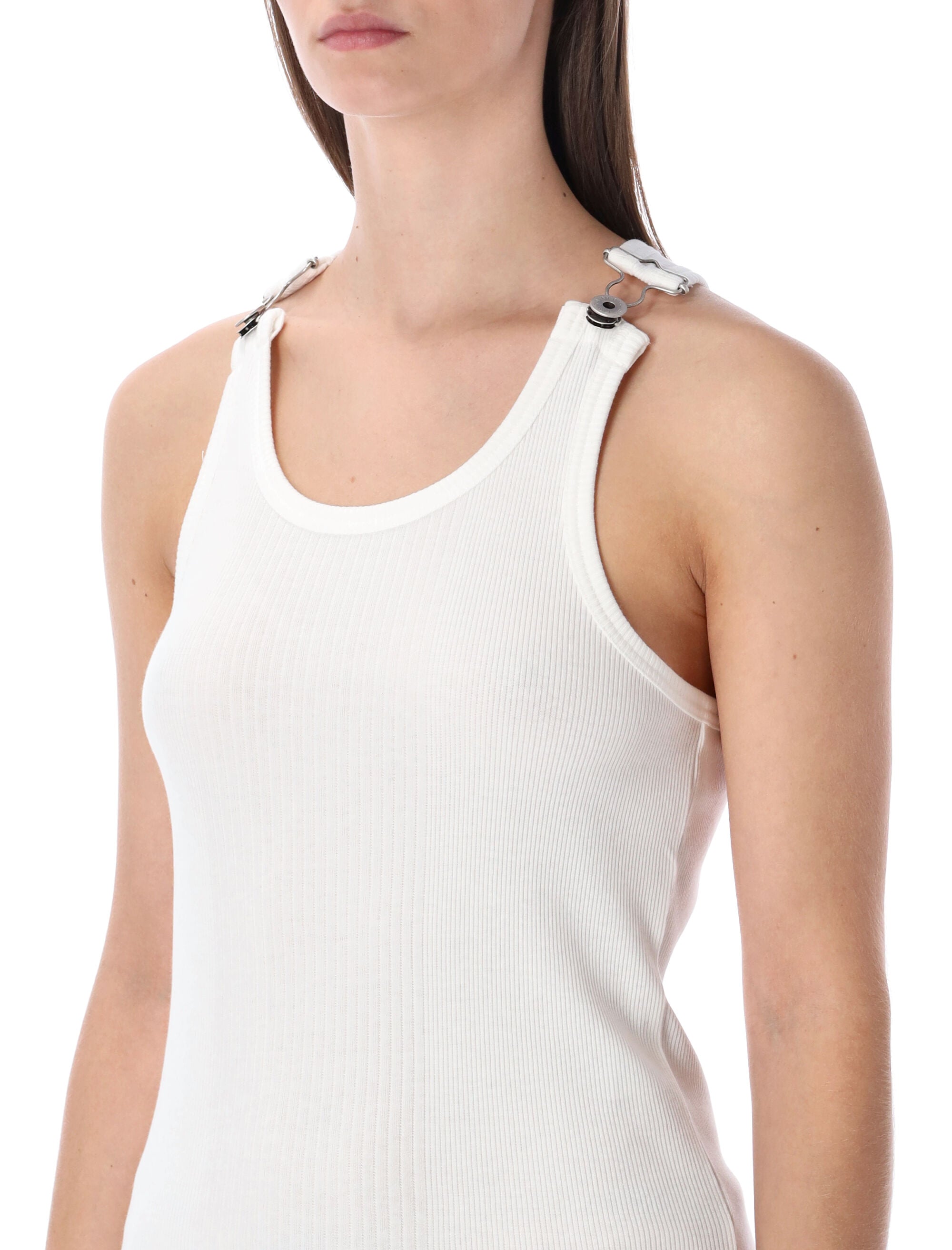 Jean Paul Gaultier ribbed buckle tank top White Cotton
