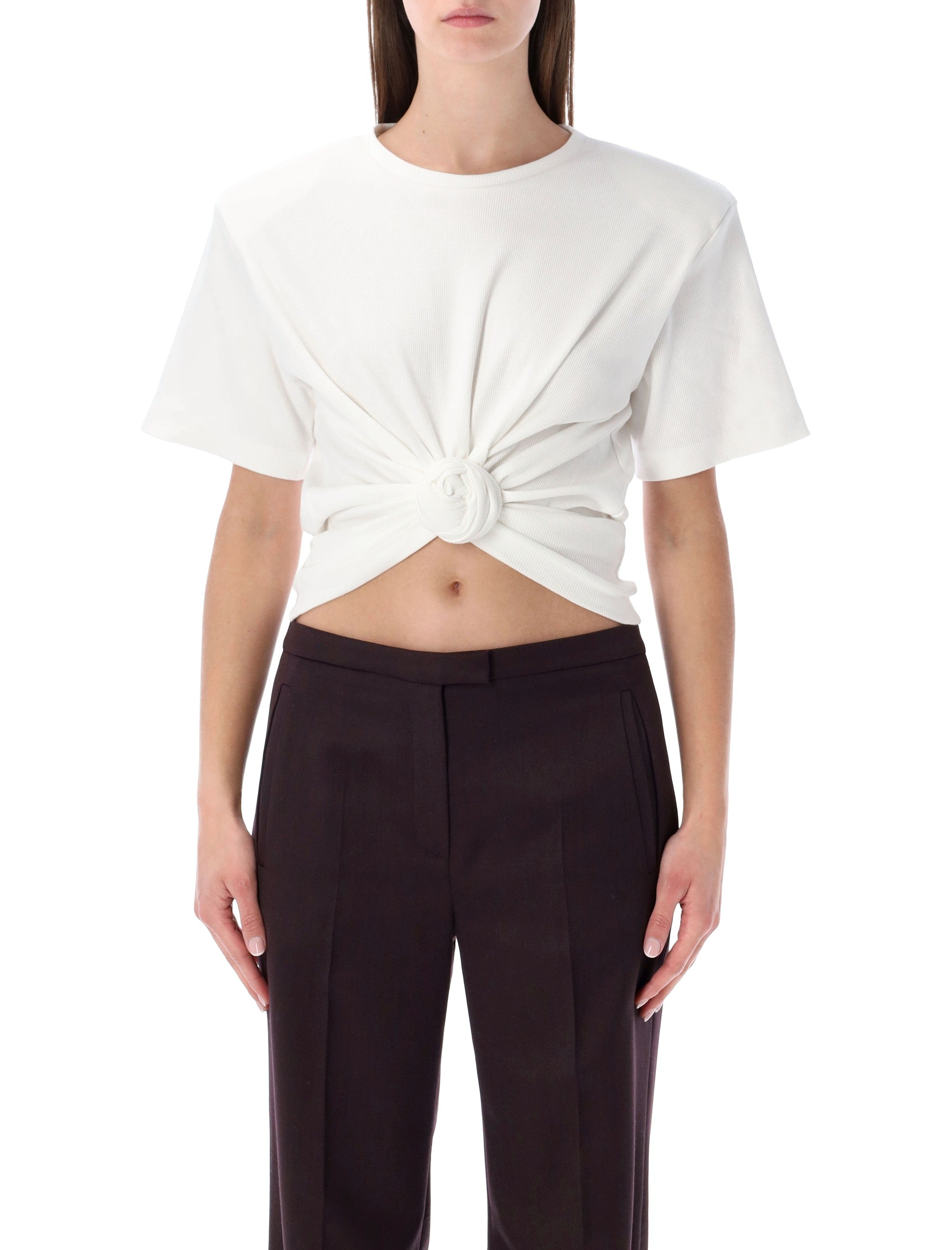 Magda Butrym knotted ribbed white t-shirt Cream Cotton