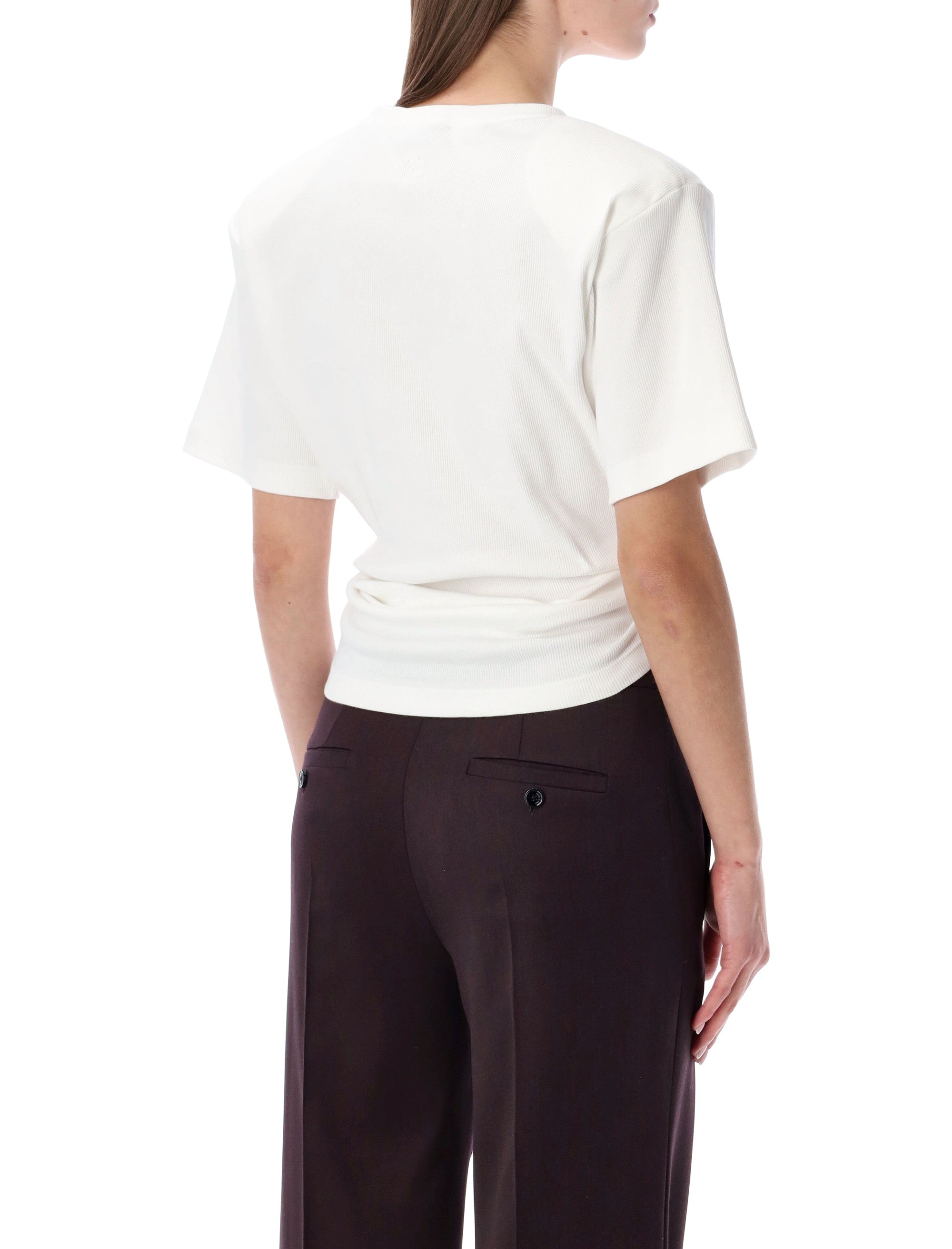 Magda Butrym knotted ribbed white t-shirt Cream Cotton