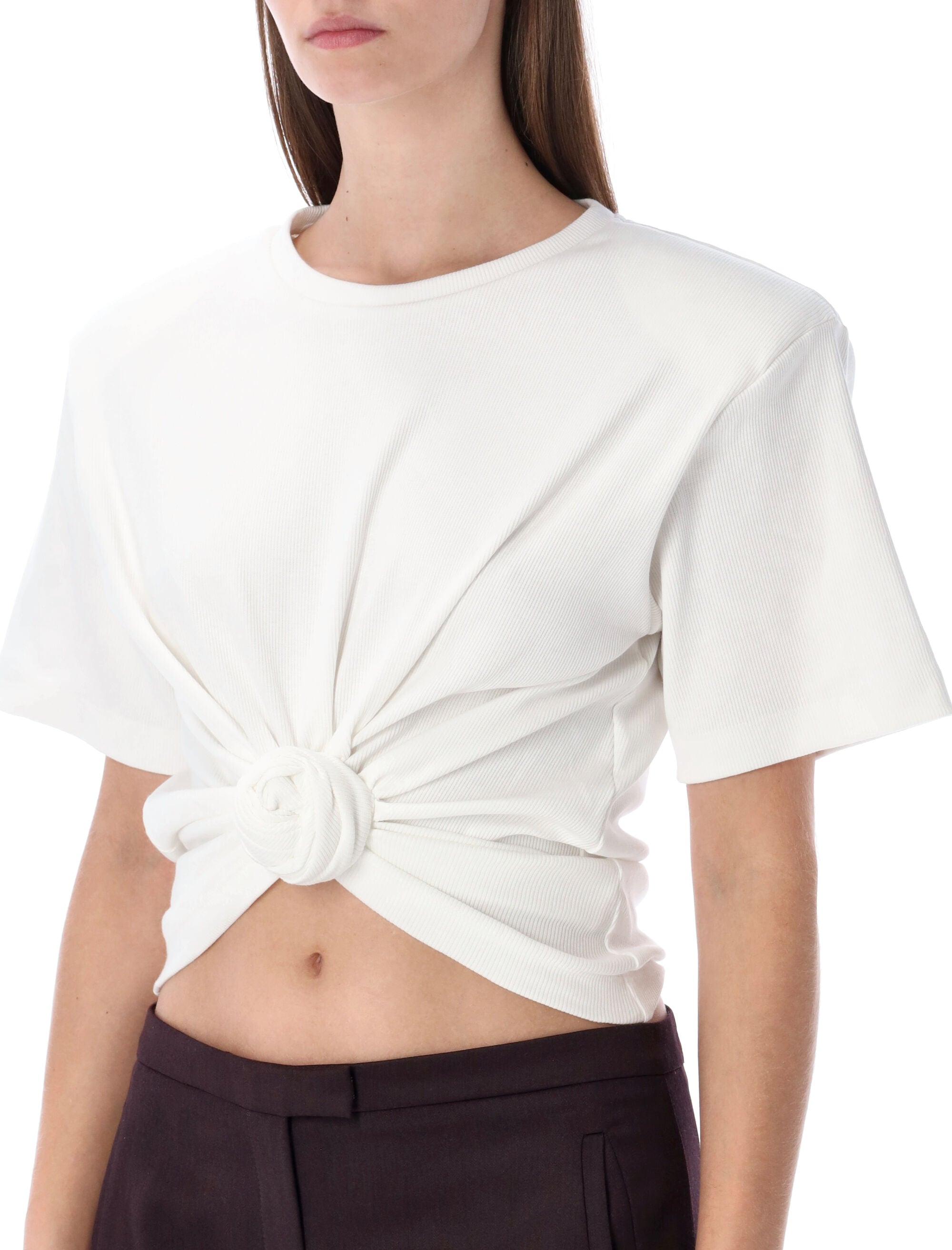Magda Butrym knotted ribbed white t-shirt Cream Cotton