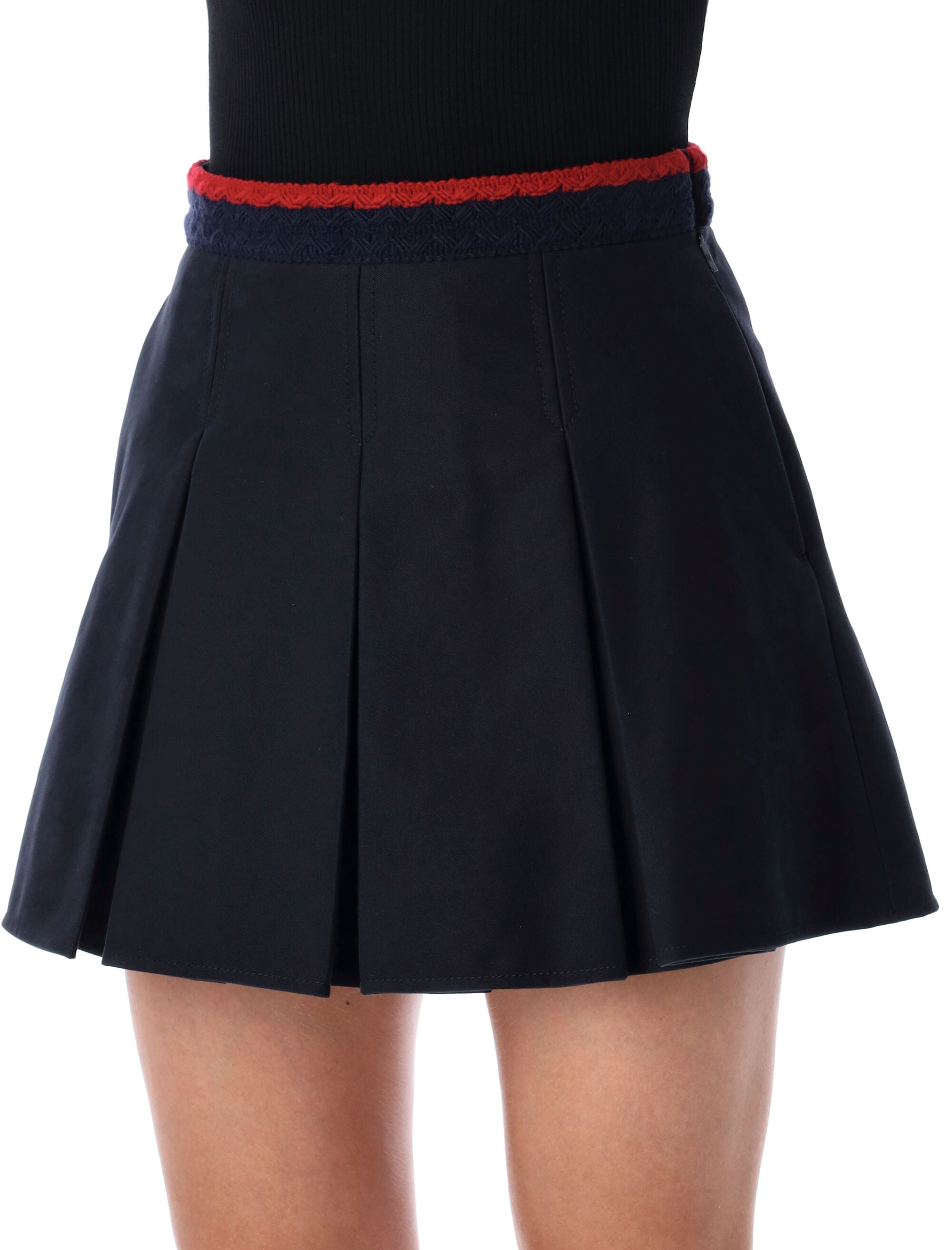 Moncler Cotton Gabardine Pleated Mini Skirt Navy
