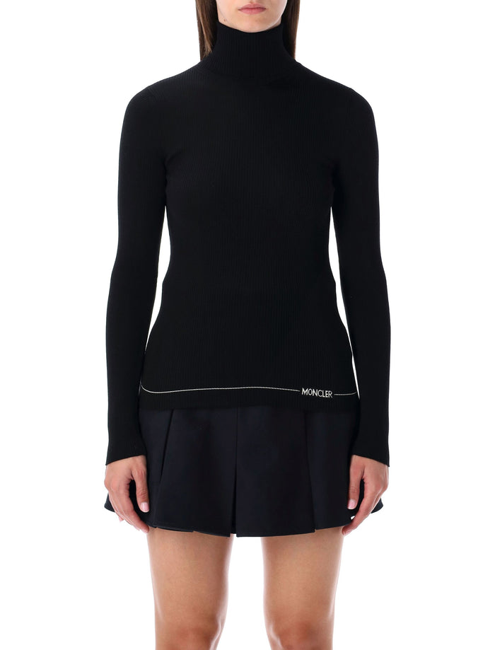 Moncler Wool Polo Neck Jumper Black Virgin Sweater