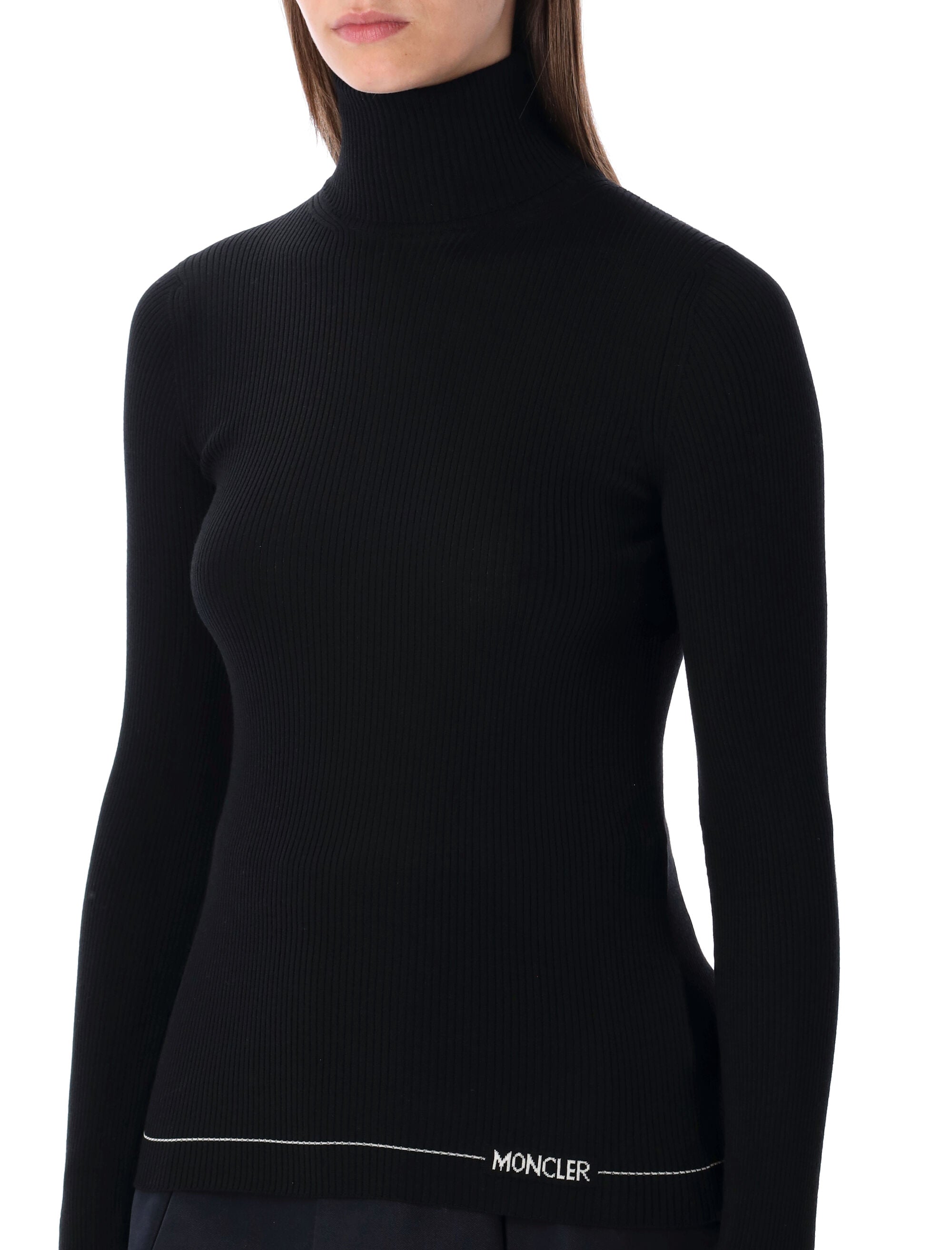 Moncler Wool Polo Neck Jumper Black Virgin Sweater