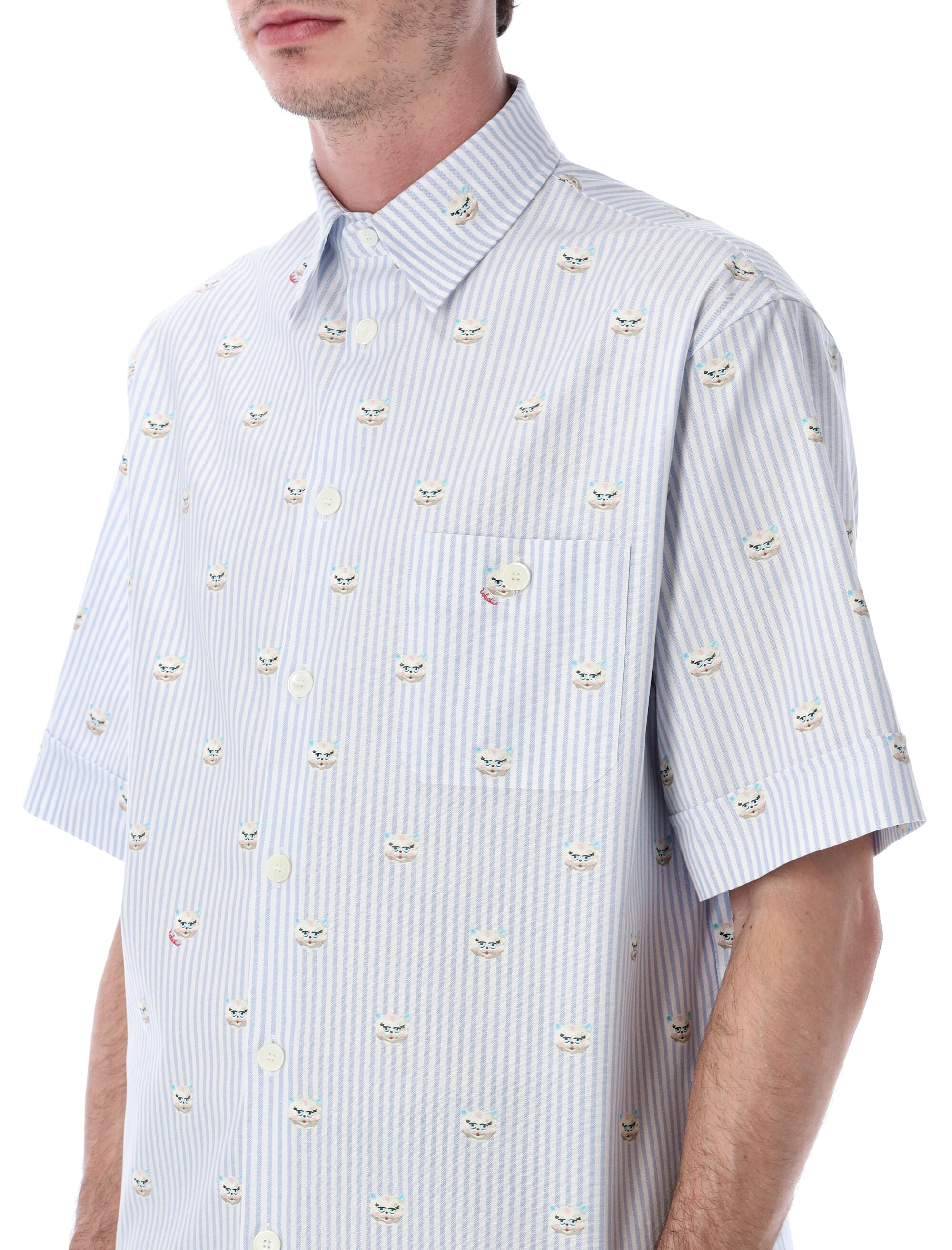 Valentino Garavani Oxford shirt with Le Chat de la Maison print Fdo Celeste/bianco St.gattino Cotton