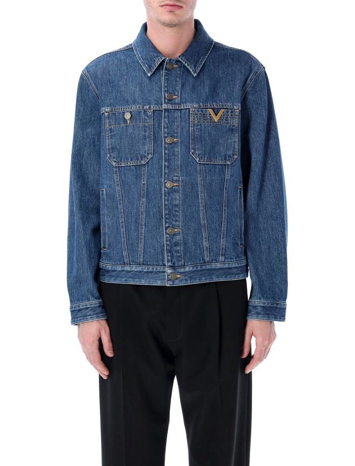 Valentino Garavani denim jacket with VGold Medium Blue Cotton