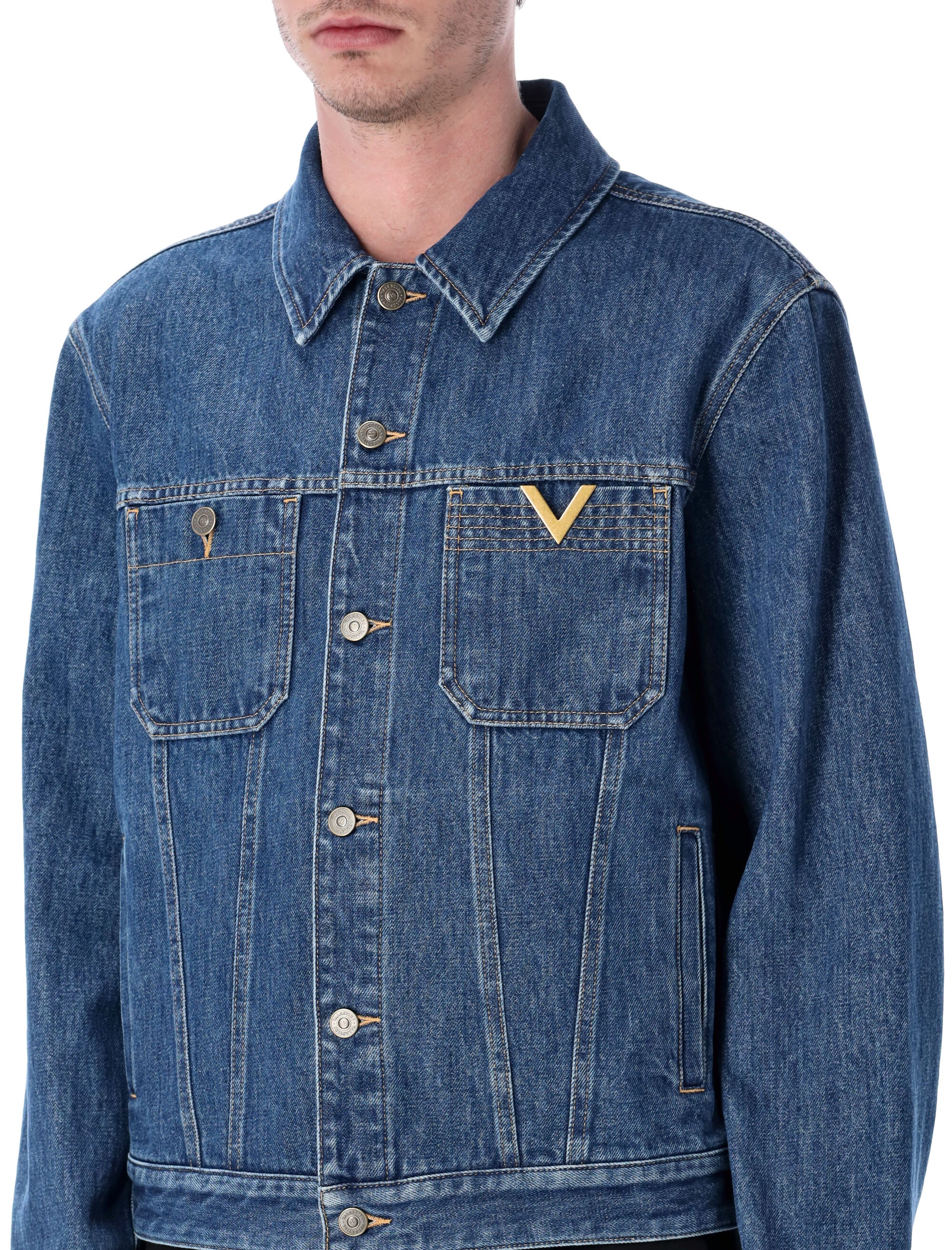 Valentino Garavani denim jacket with VGold Medium Blue Cotton
