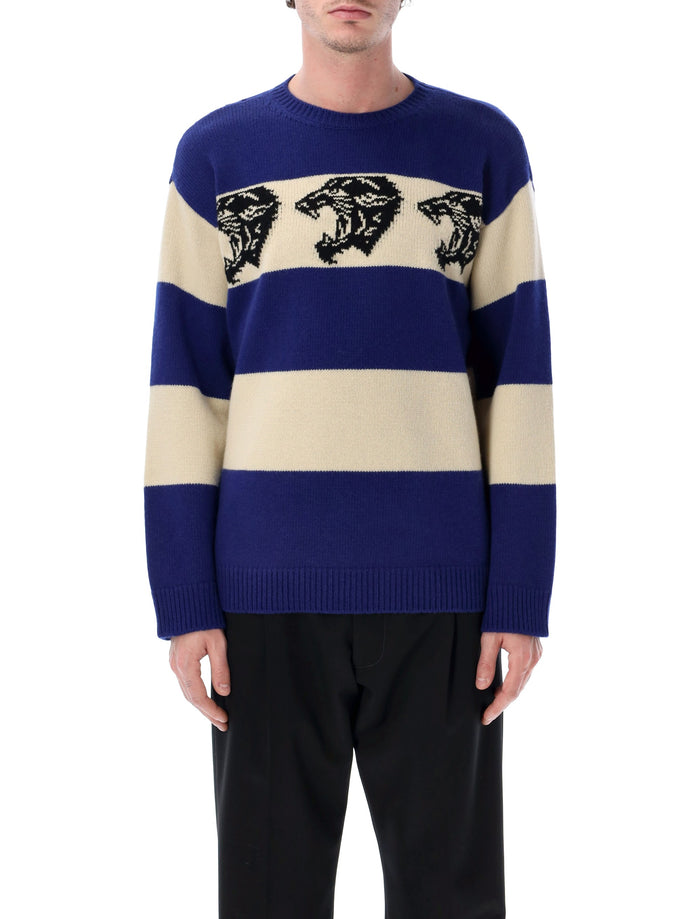 Valentino Garavani wool Panther sweater Indigo/butter Virgin