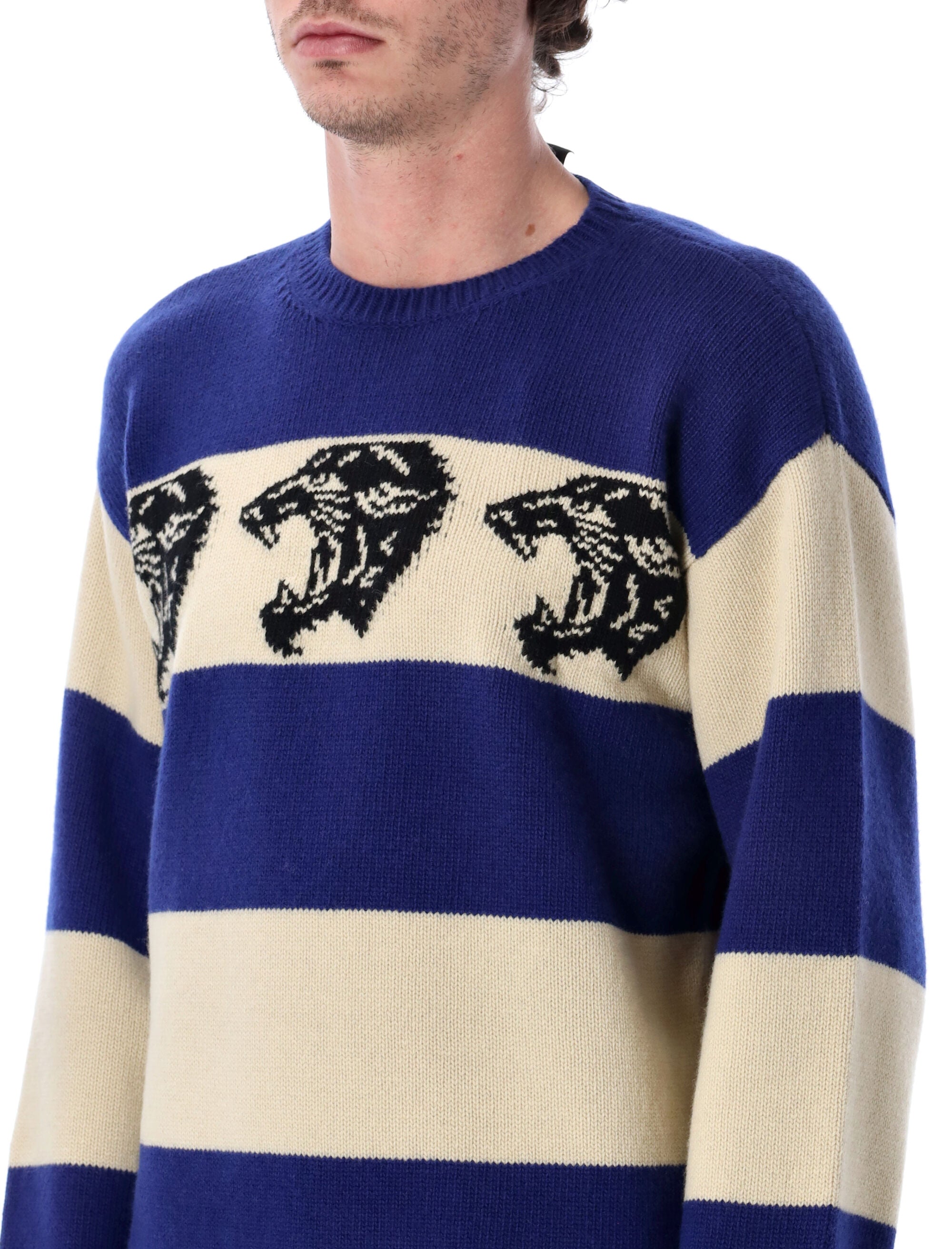 Valentino Garavani wool Panther sweater Indigo/butter Virgin