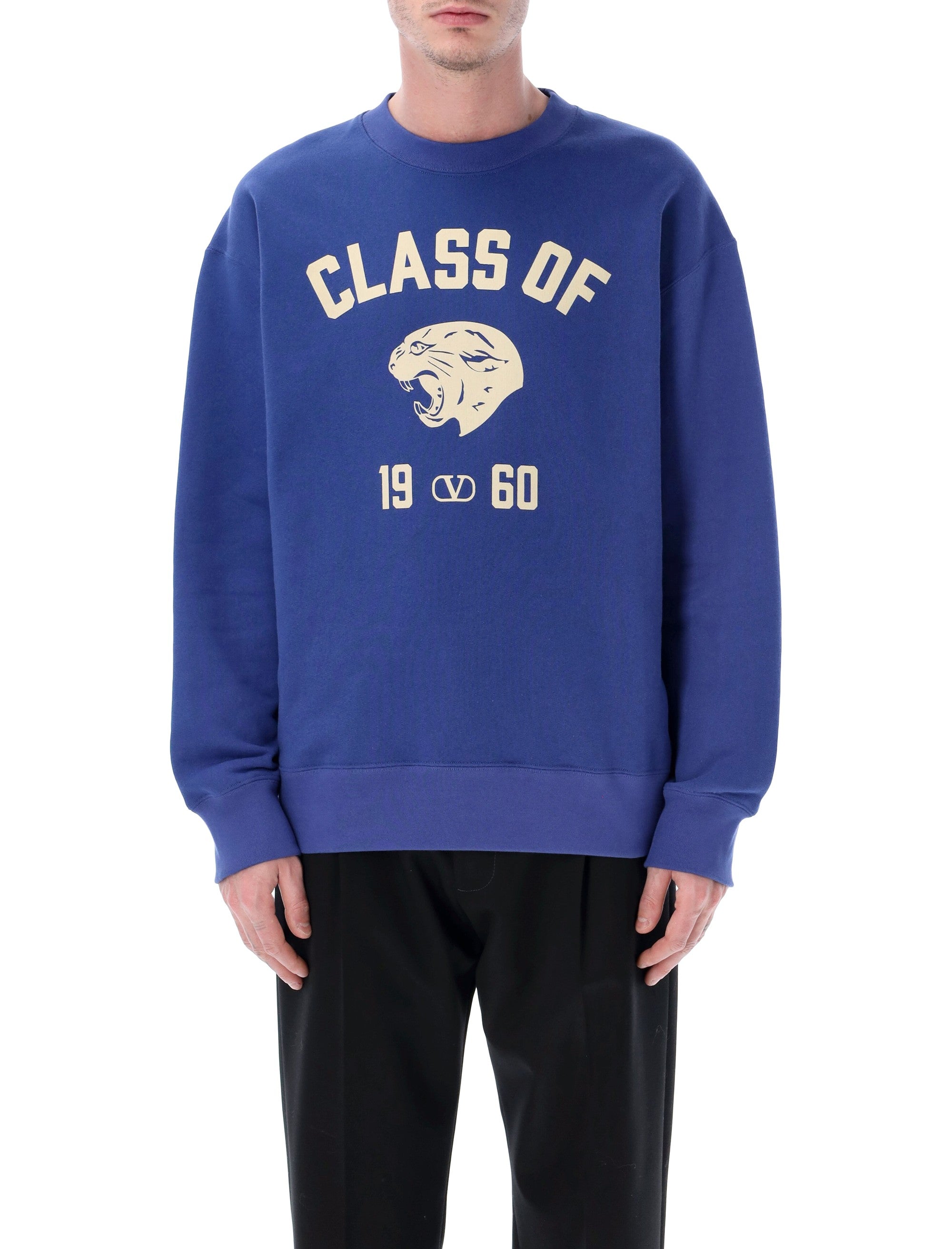 Valentino Garavani Panther print jersey sweatshirt Blu/burro Cotton