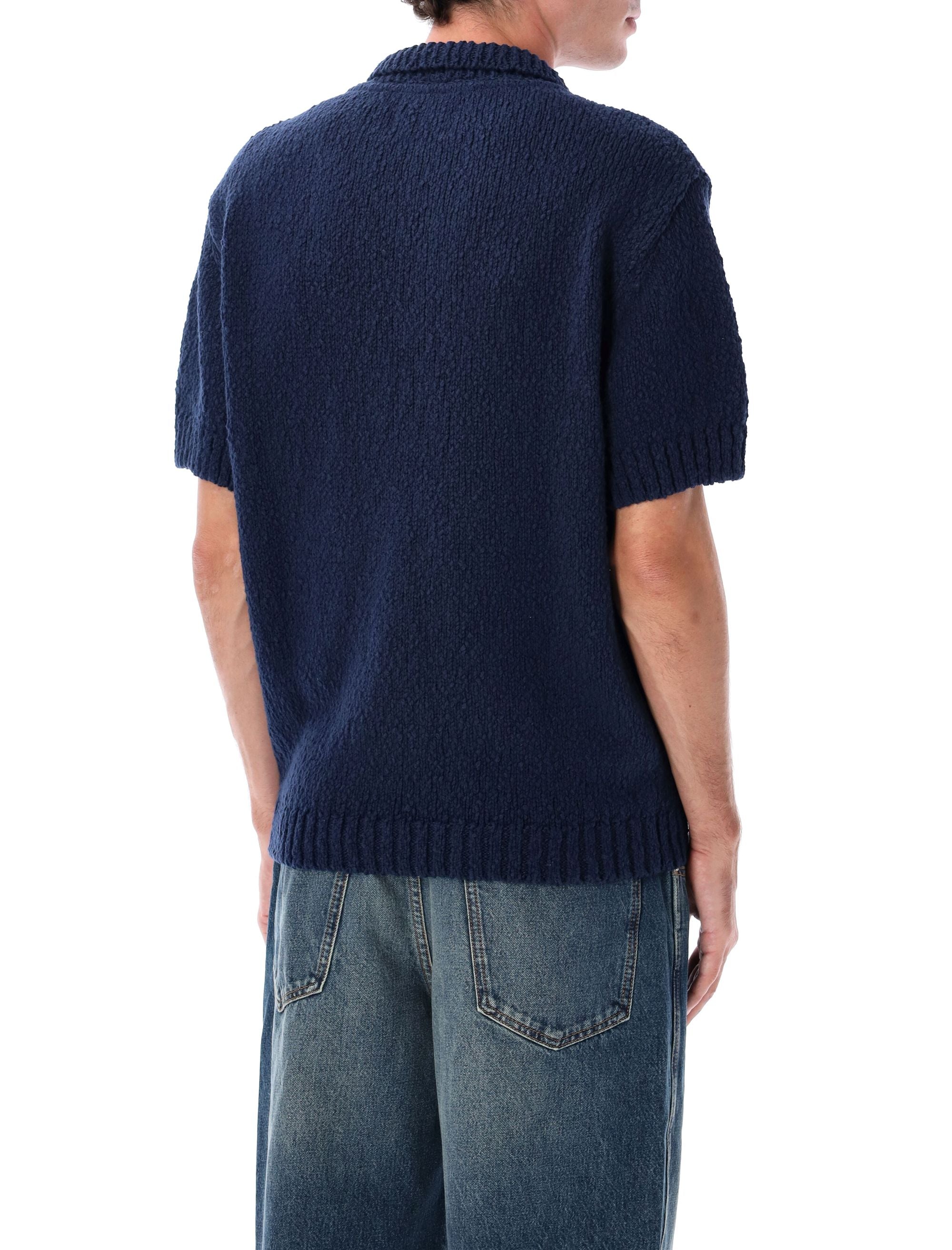 Arte Antwerp Football Knit blue cotton polo sweater with embroidered logo Navy