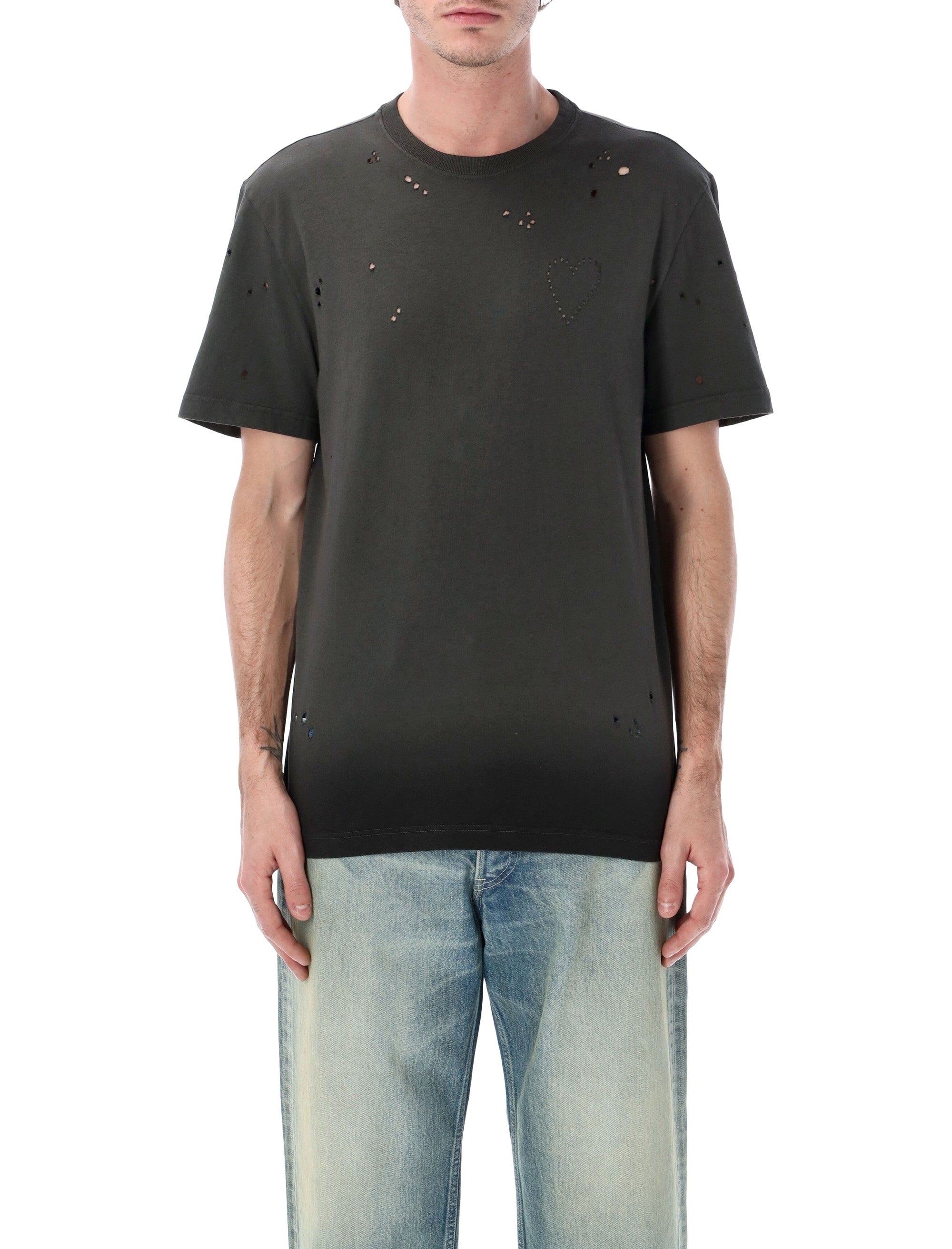 Golden Goose distressed heart t-shirt Antracite Cotton Tshirt