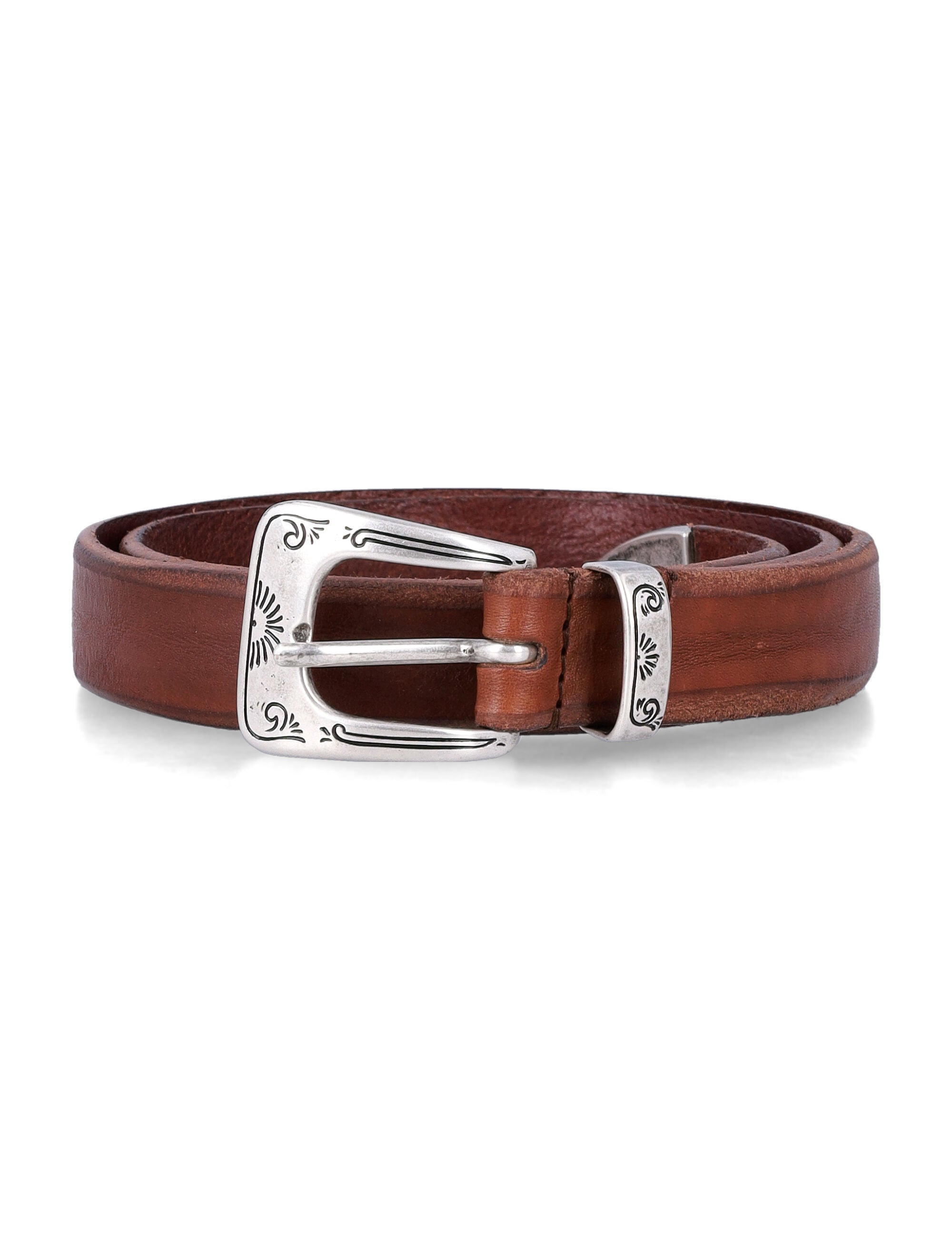 Mancini 1979 William unstitched leather belt Bruciato