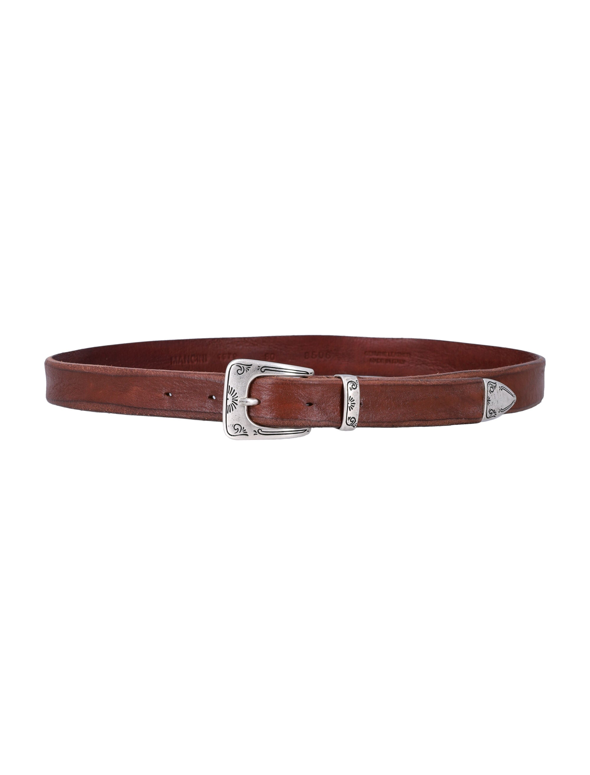Mancini 1979 William unstitched leather belt Bruciato