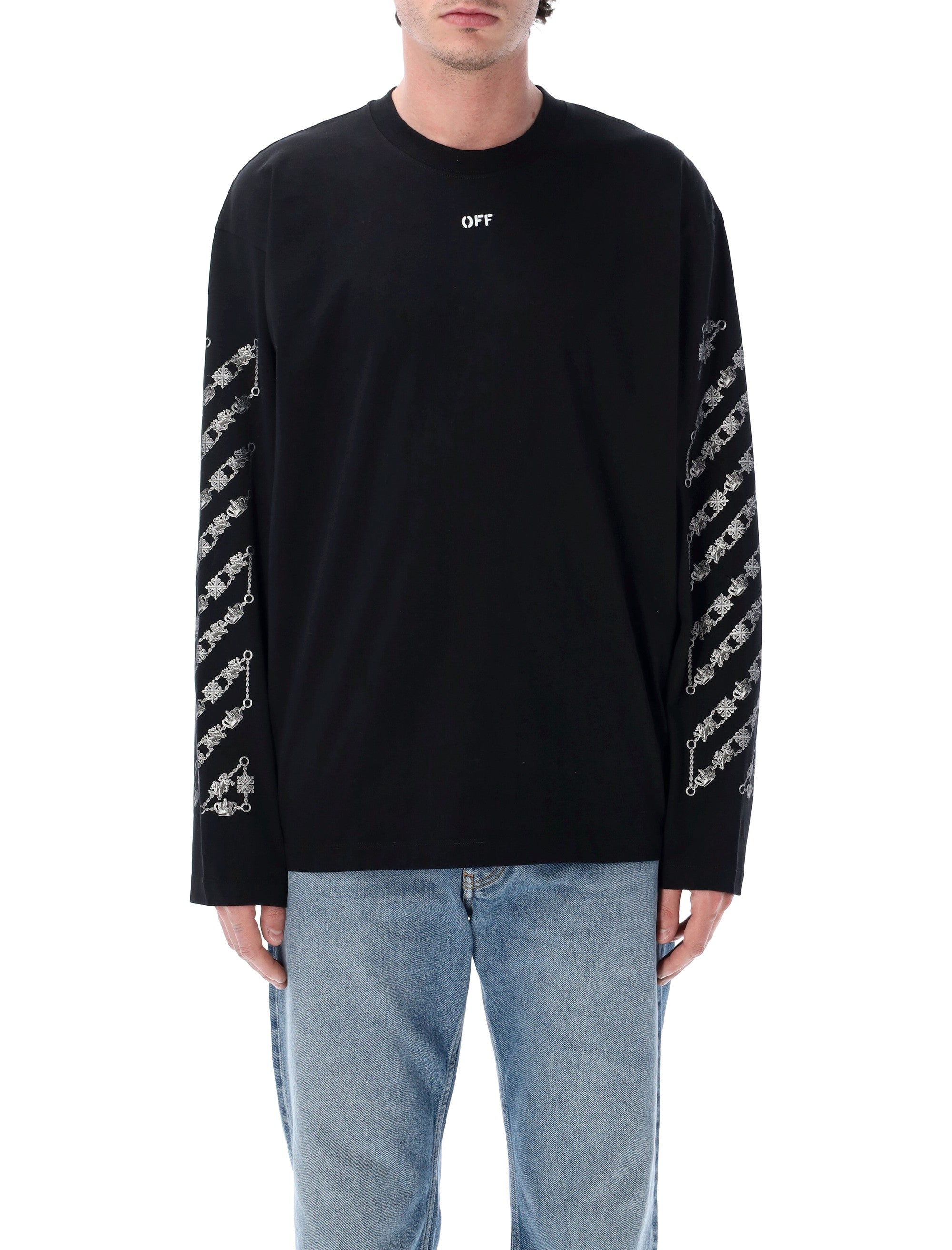 Off-White Chain Araldic Arrow Long Sleeved T-Shirt Black Cotton Tshirt