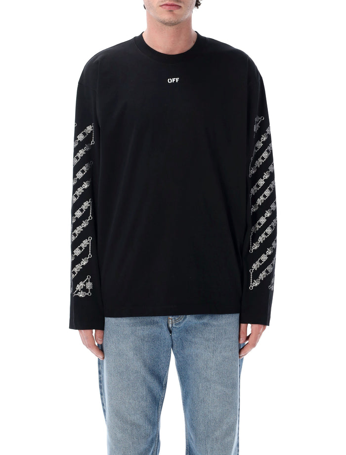 Off-White Chain Araldic Arrow Long Sleeved T-Shirt Black Cotton Tshirt