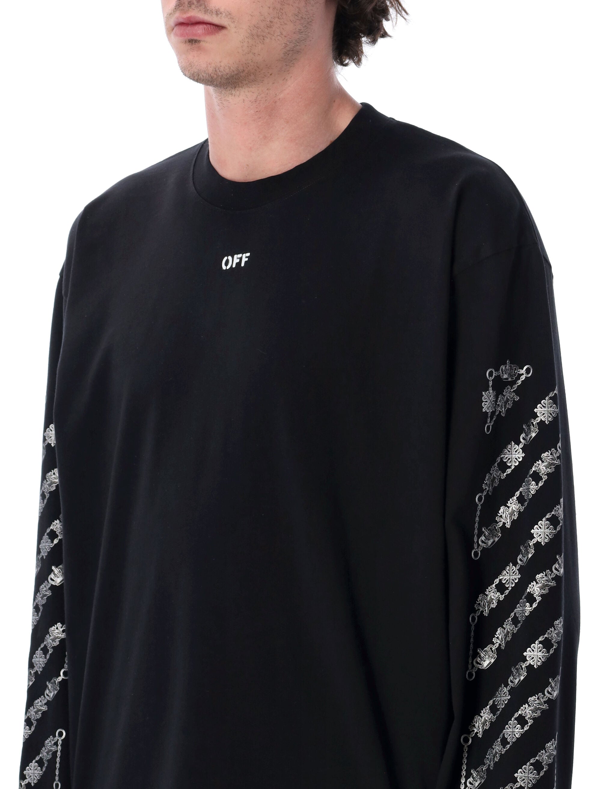 Off-White Chain Araldic Arrow Long Sleeved T-Shirt Black Cotton Tshirt