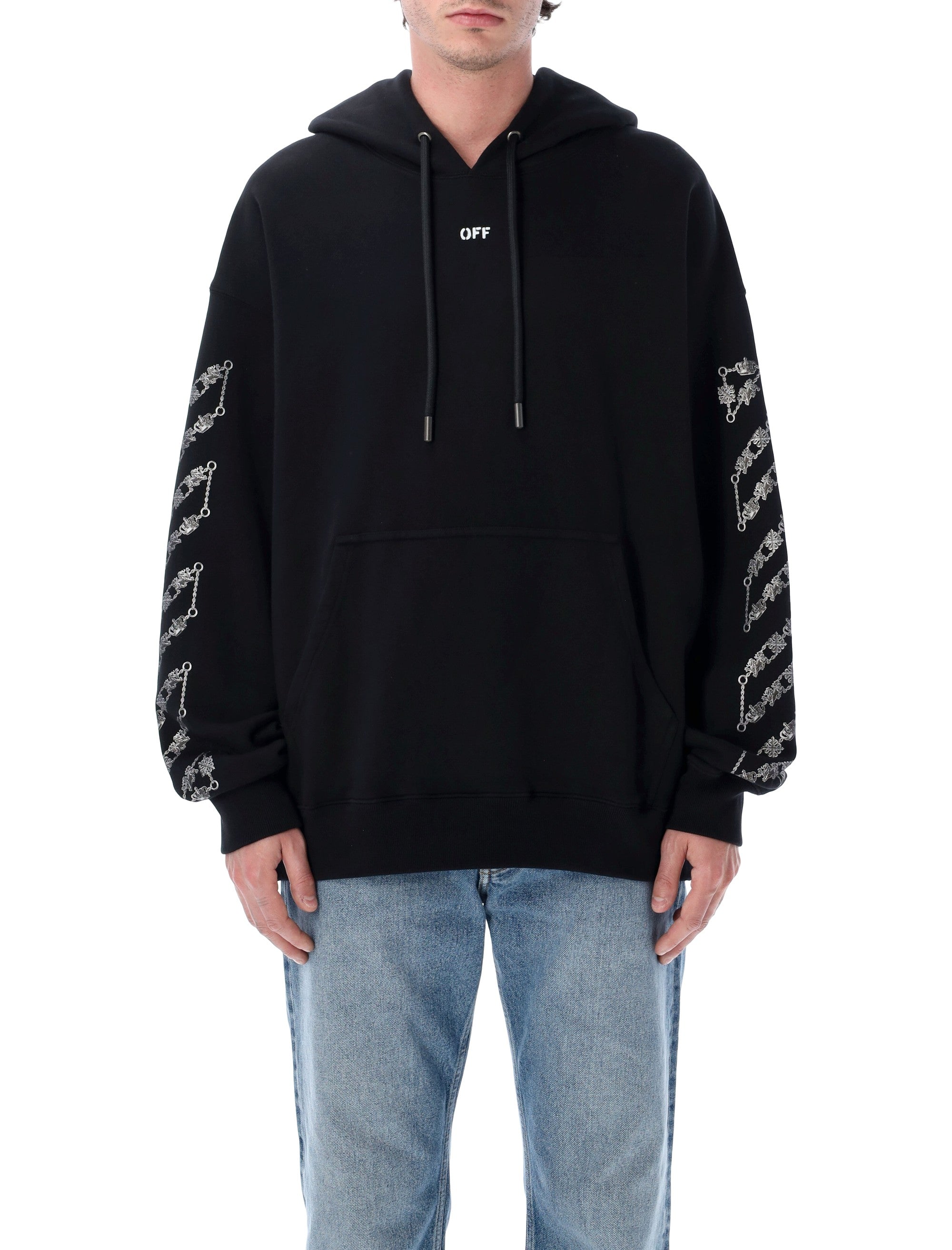 Off-White Chain Araldic Arrow Skate Hoodie Black Cotton Sweatshirt