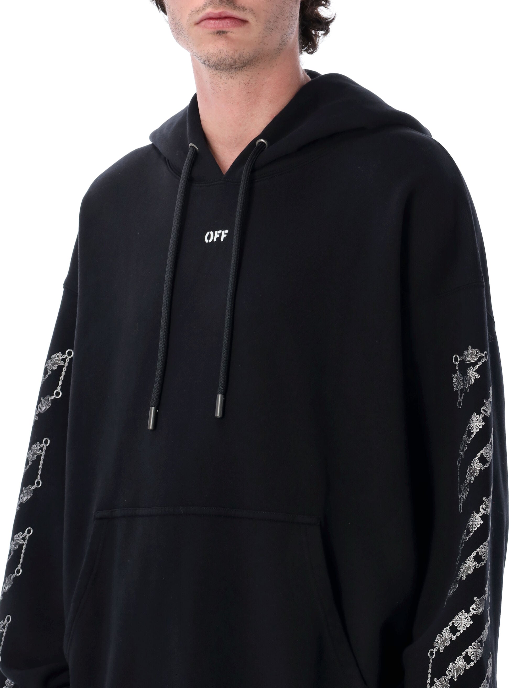 Off-White Chain Araldic Arrow Skate Hoodie Black Cotton Sweatshirt