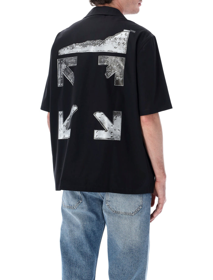 Off-White Metal Arrow Short Sleeve Bowling Shirt Black Cotton