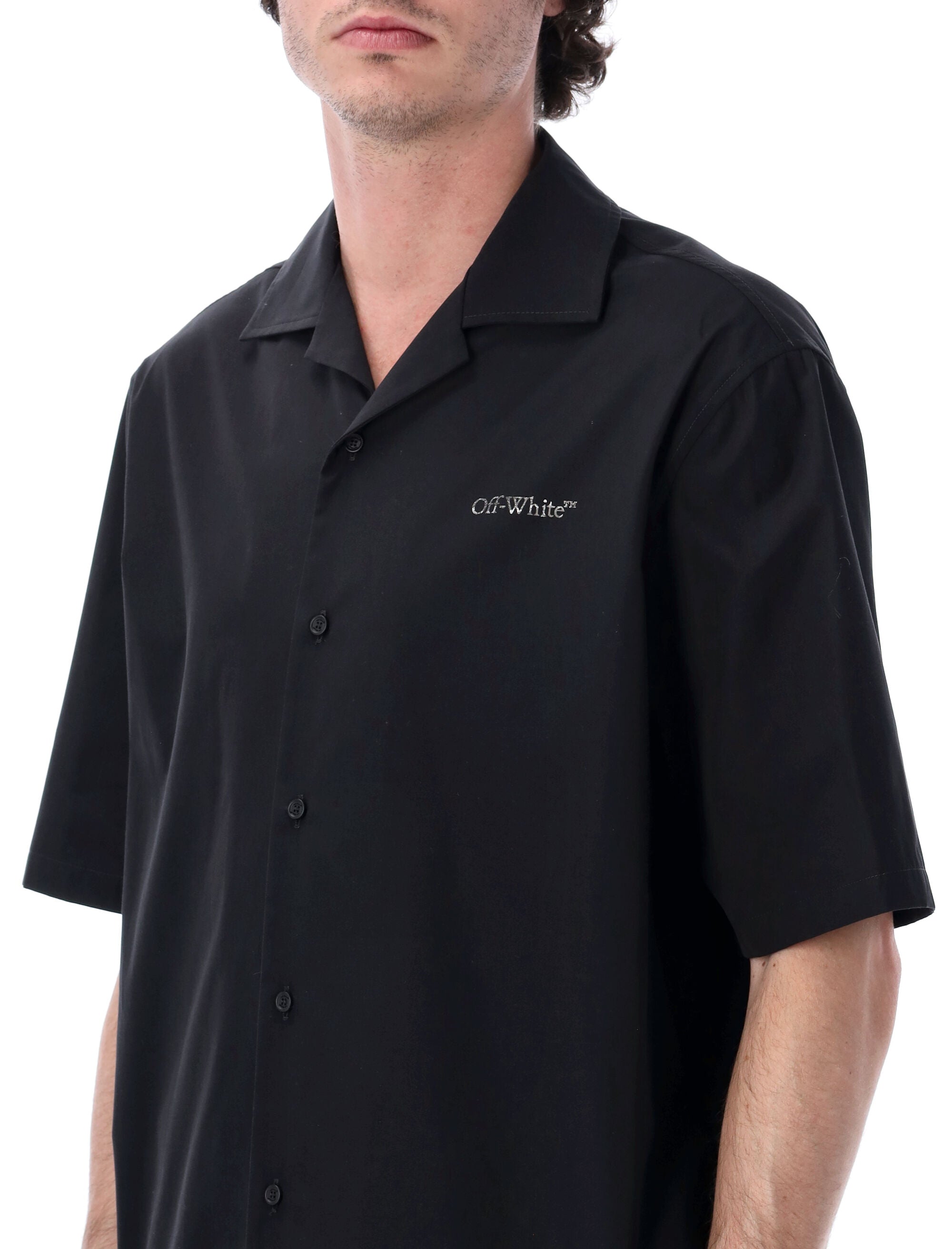 Off-White Metal Arrow Short Sleeve Bowling Shirt Black Cotton