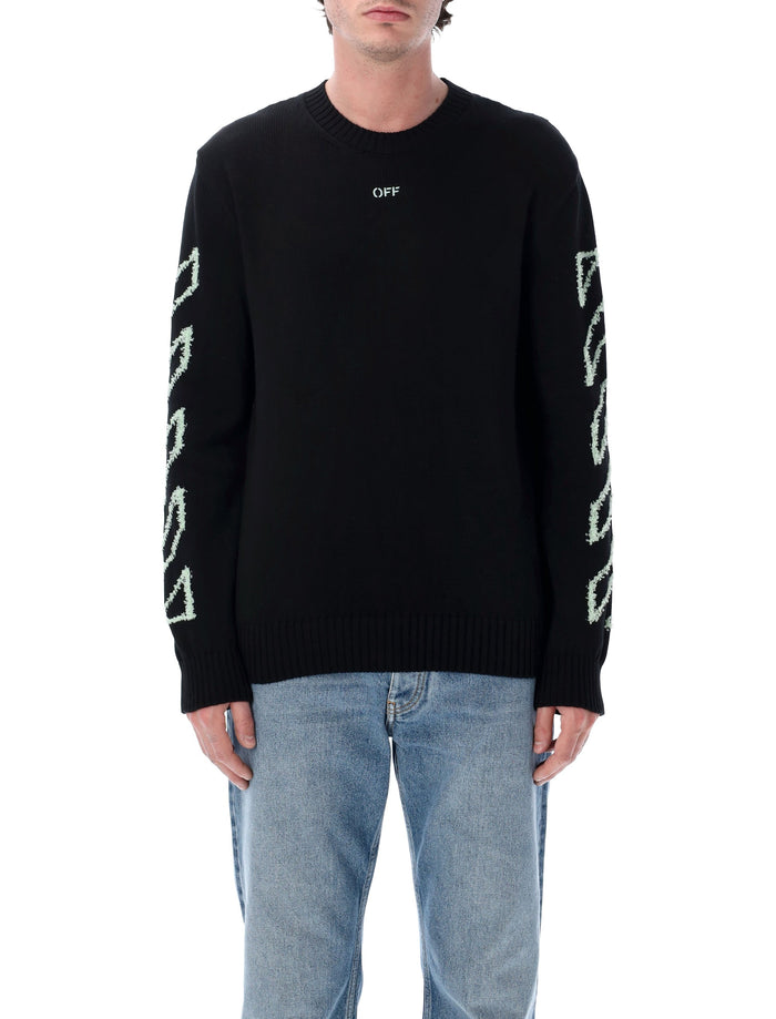 Off-White Diagonal Outline Crewneck Knit Sweater Black Cotton