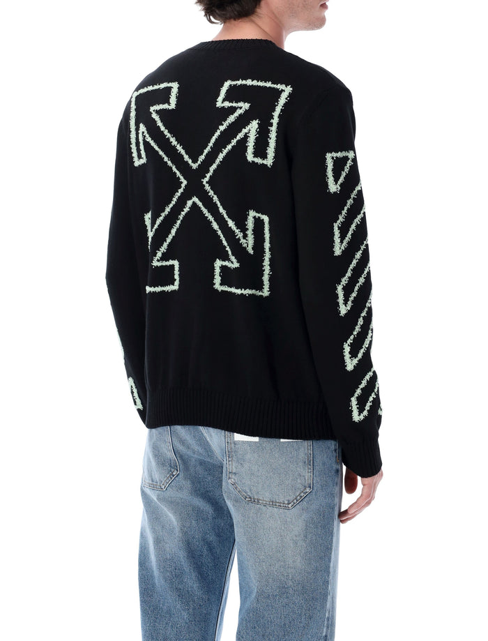 Off-White Diagonal Outline Crewneck Knit Sweater Black Cotton