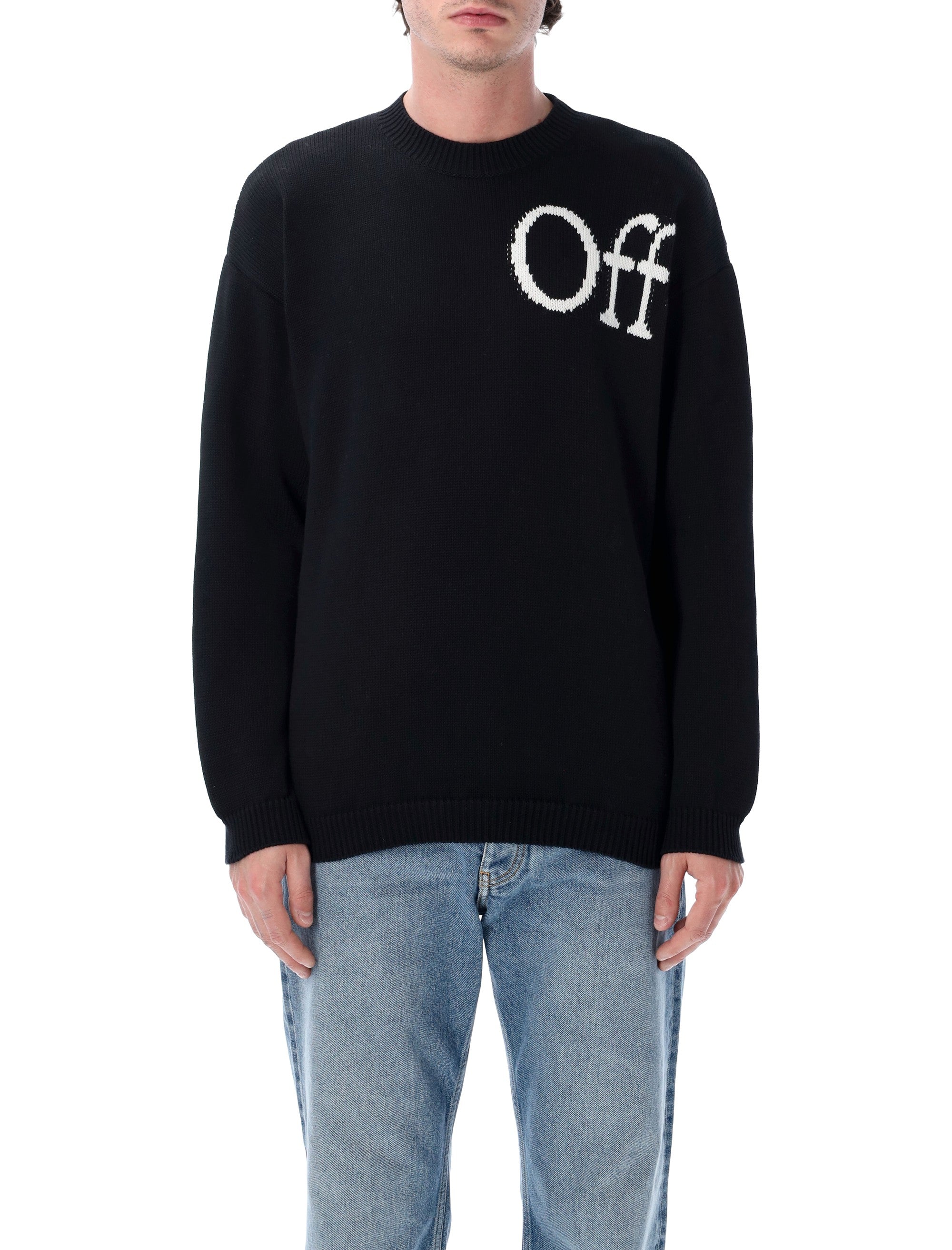 Off-White Crewneck Knit Sweater Black Cotton