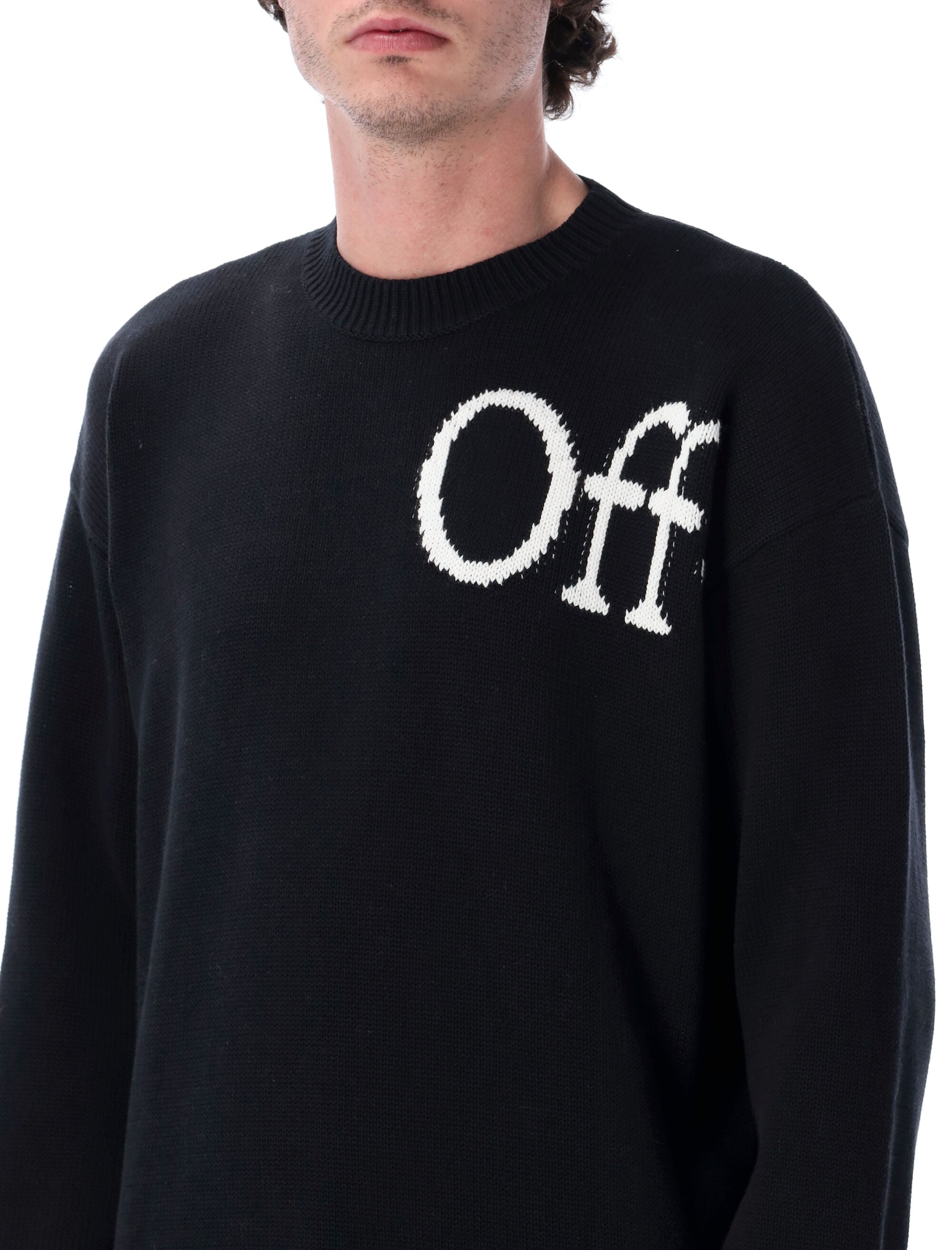 Off-White Crewneck Knit Sweater Black Cotton