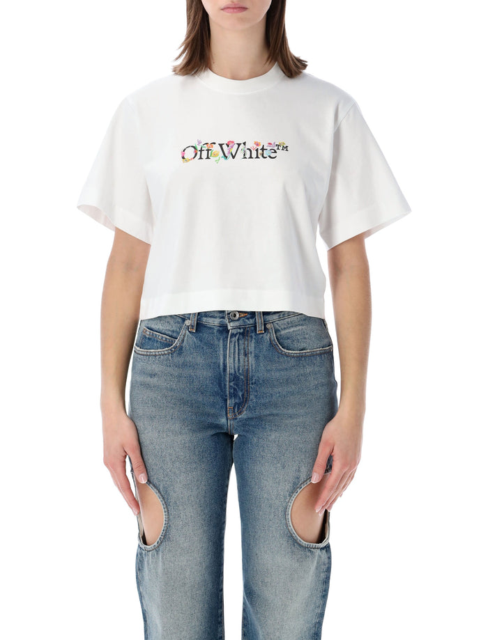 Off-White Flower Cropped T-Shirt Cotton Tshirt