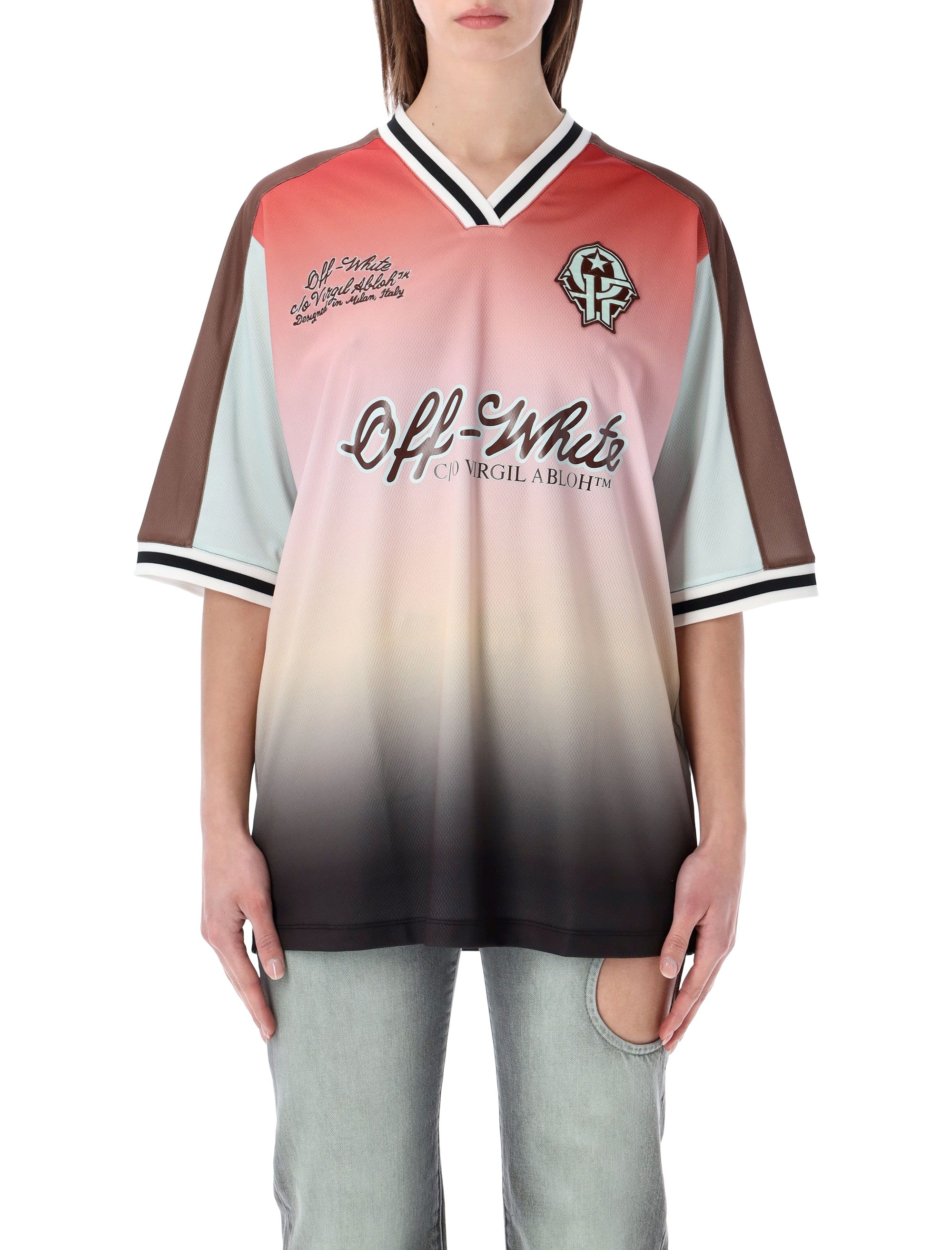 Off-White Gradient Soccer Jersey Soft Pink Polyester T-shirt