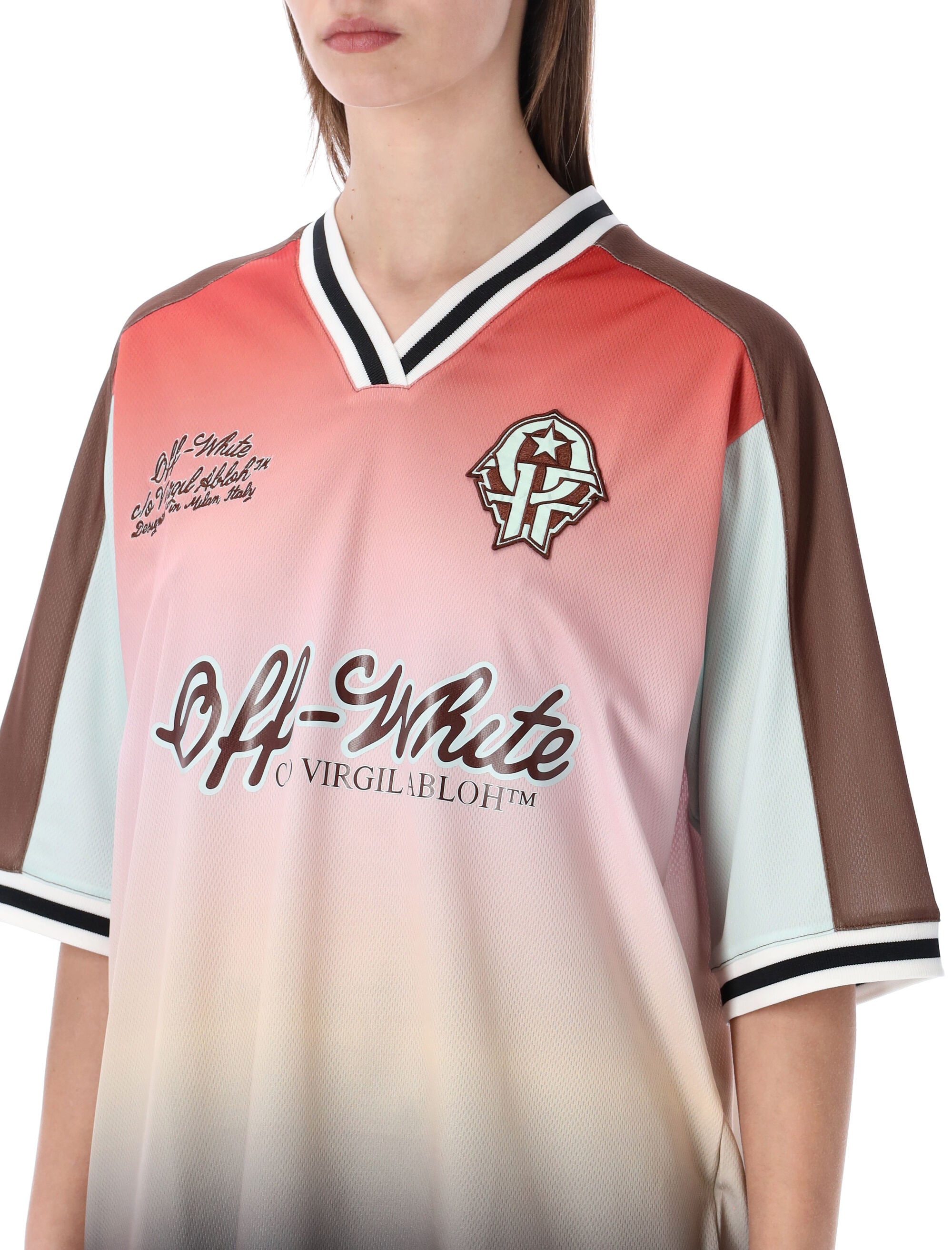 Off-White Gradient Soccer Jersey Soft Pink Polyester T-shirt