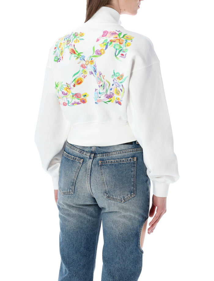 Off-White Flower cropped zip fleece Cotton Sweatshirt