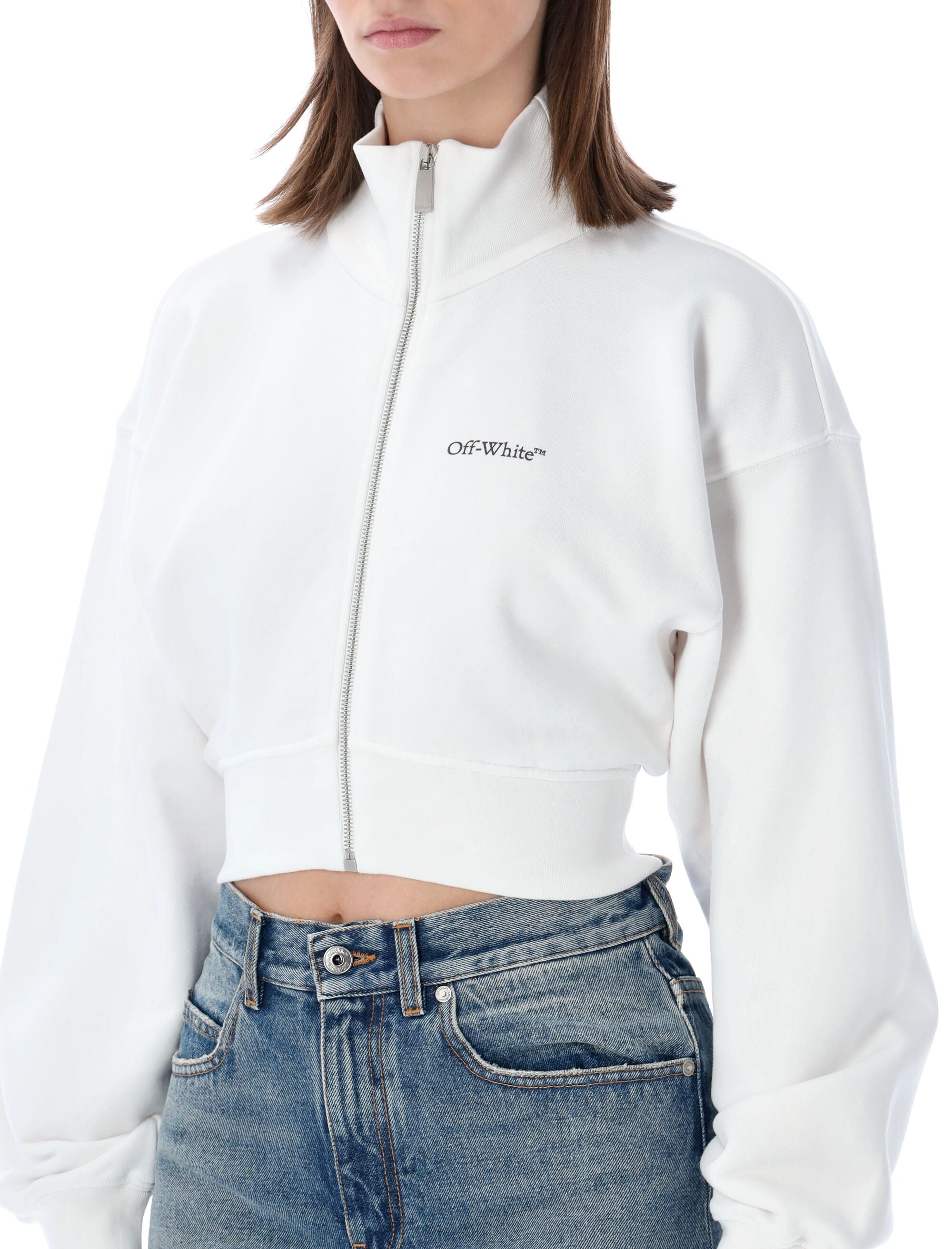 Off-White Flower cropped zip fleece Cotton Sweatshirt