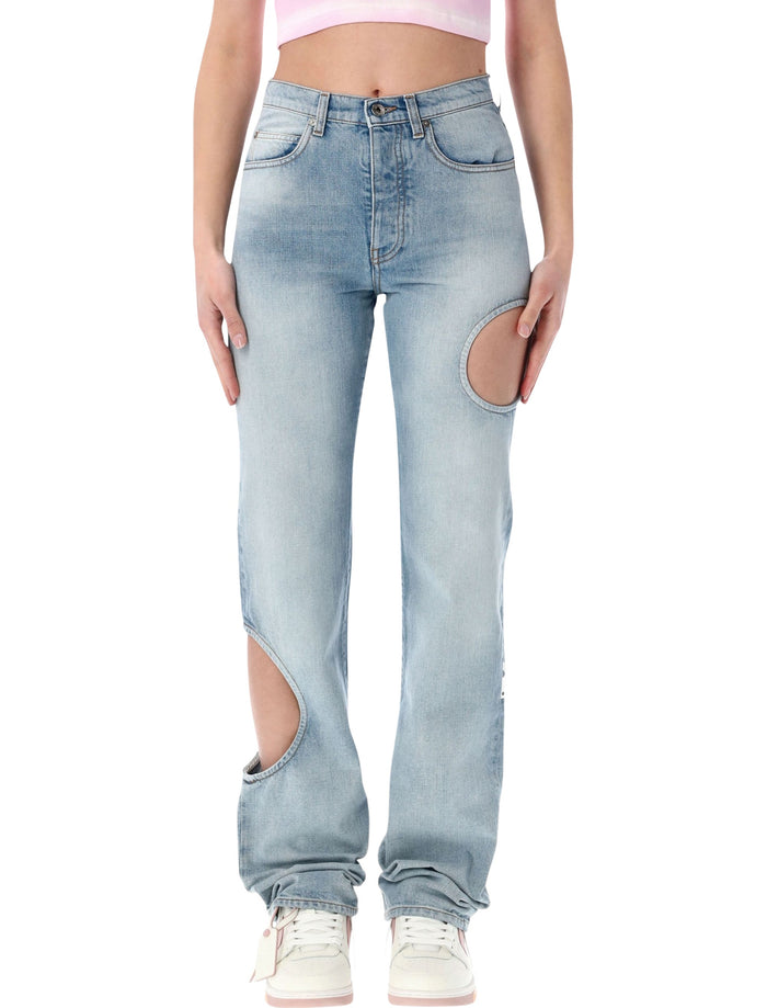 Off-White New Meteor light blue denim pants Bleach Cotton Pocket Lining Jean