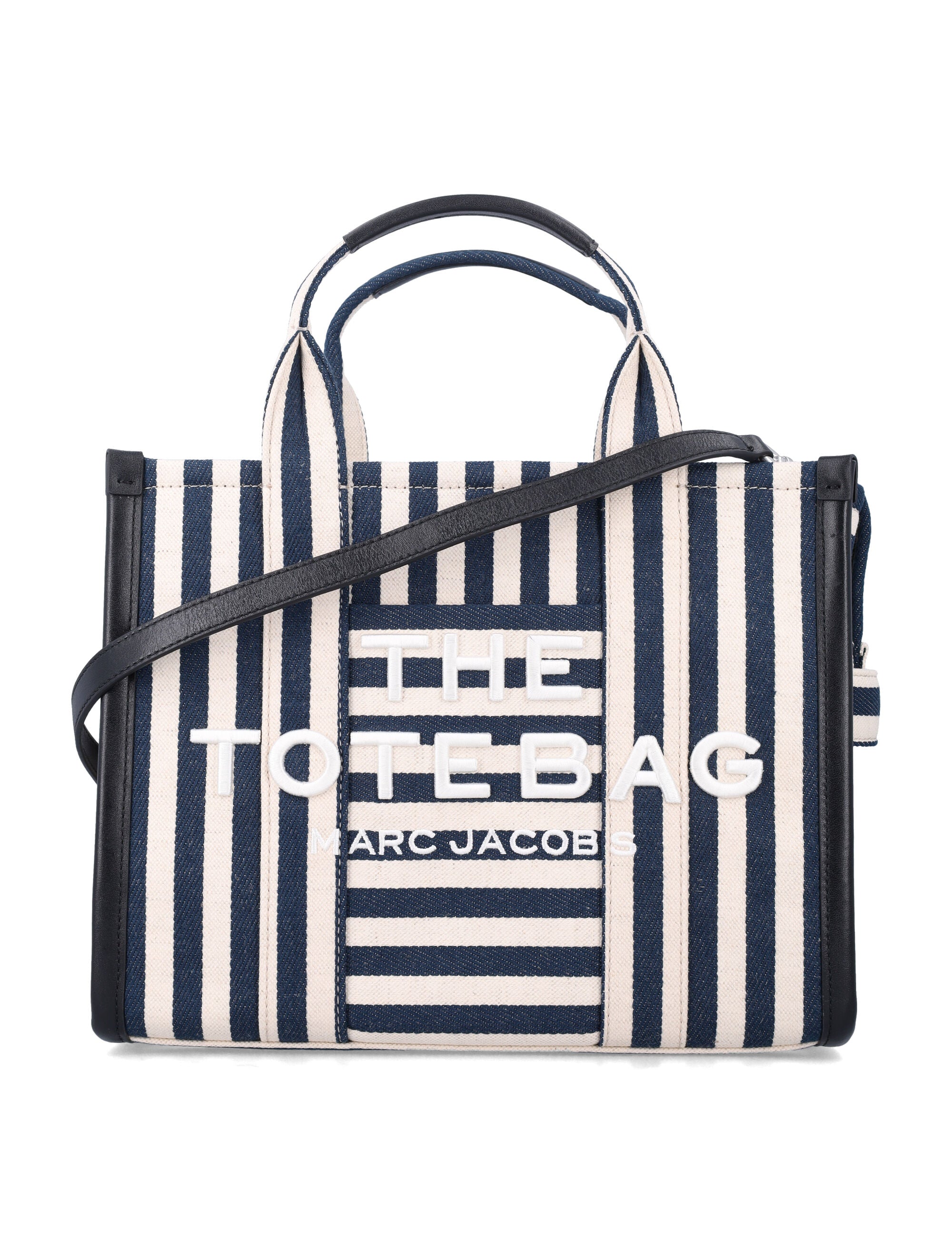 Marc Jacobs The Stripe Canvas Medium Tote Bag Blue Multicolor Cotton