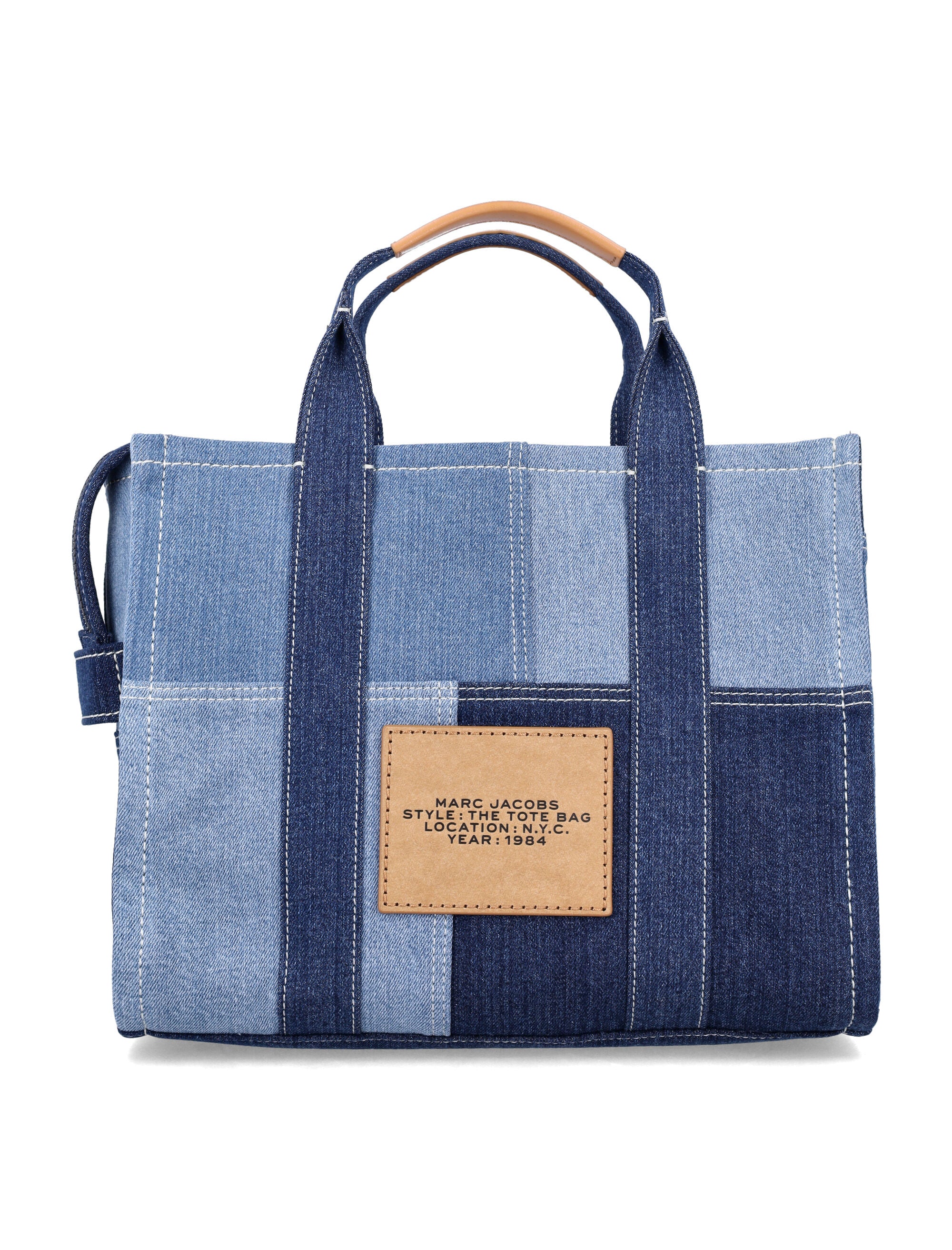 Marc Jacobs The Medium Tote Patchwork Denim Bag Blue Cotton