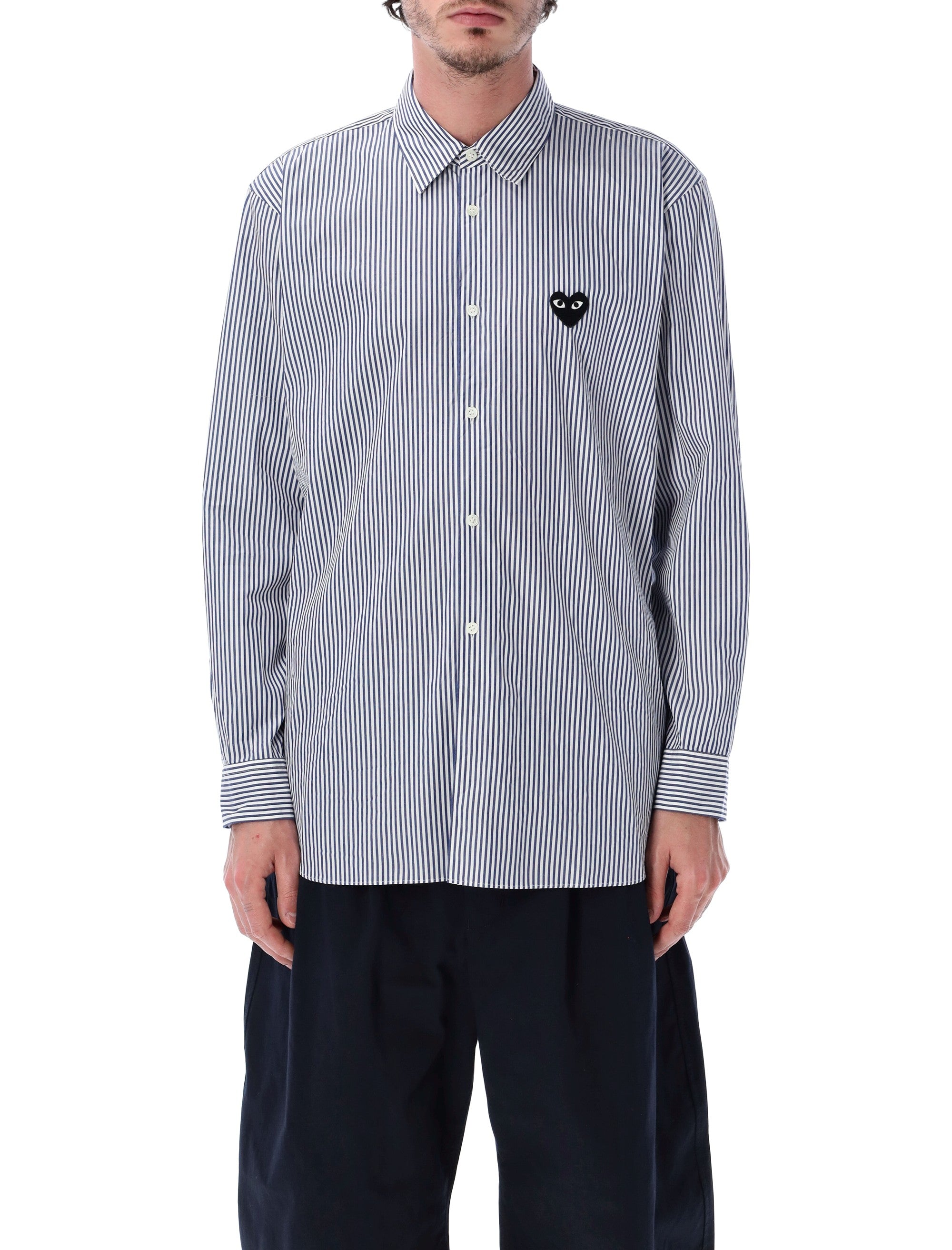 Comme Des Garçons Play Striped Cotton Shirt White Blue Stripes