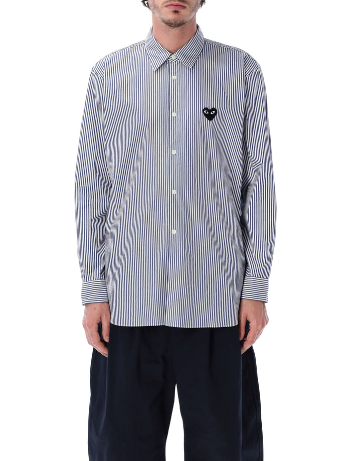 Comme Des Garçons Play Striped Cotton Shirt White Blue Stripes