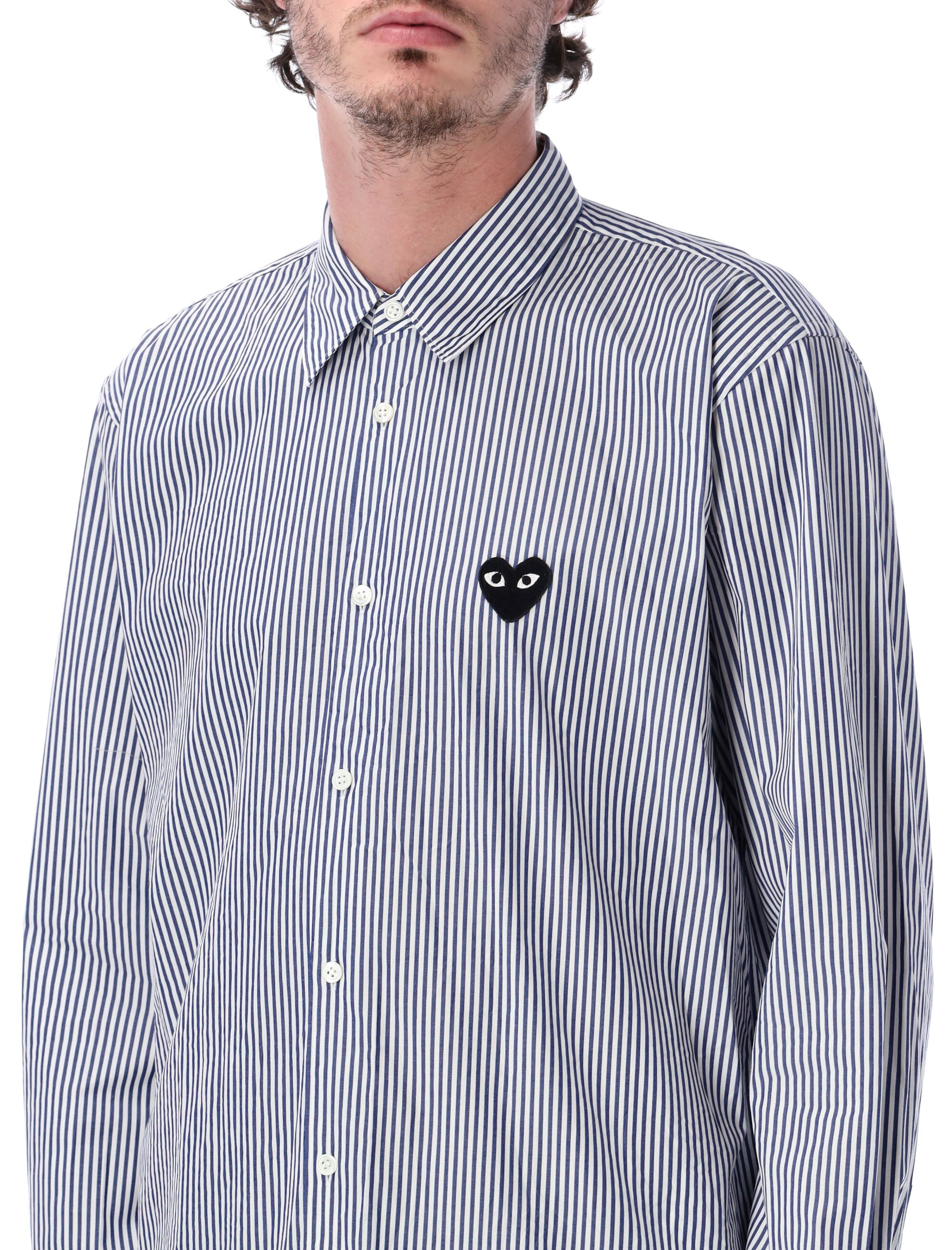 Comme Des Garçons Play Striped Cotton Shirt White Blue Stripes